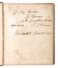 America in Manuscript BARNUM, Phineas Taylor (1810-1891). Autograph album compiled and inscribed by P.T. Barnum, with signatures of Tom Thumb and Edwin Booth.
