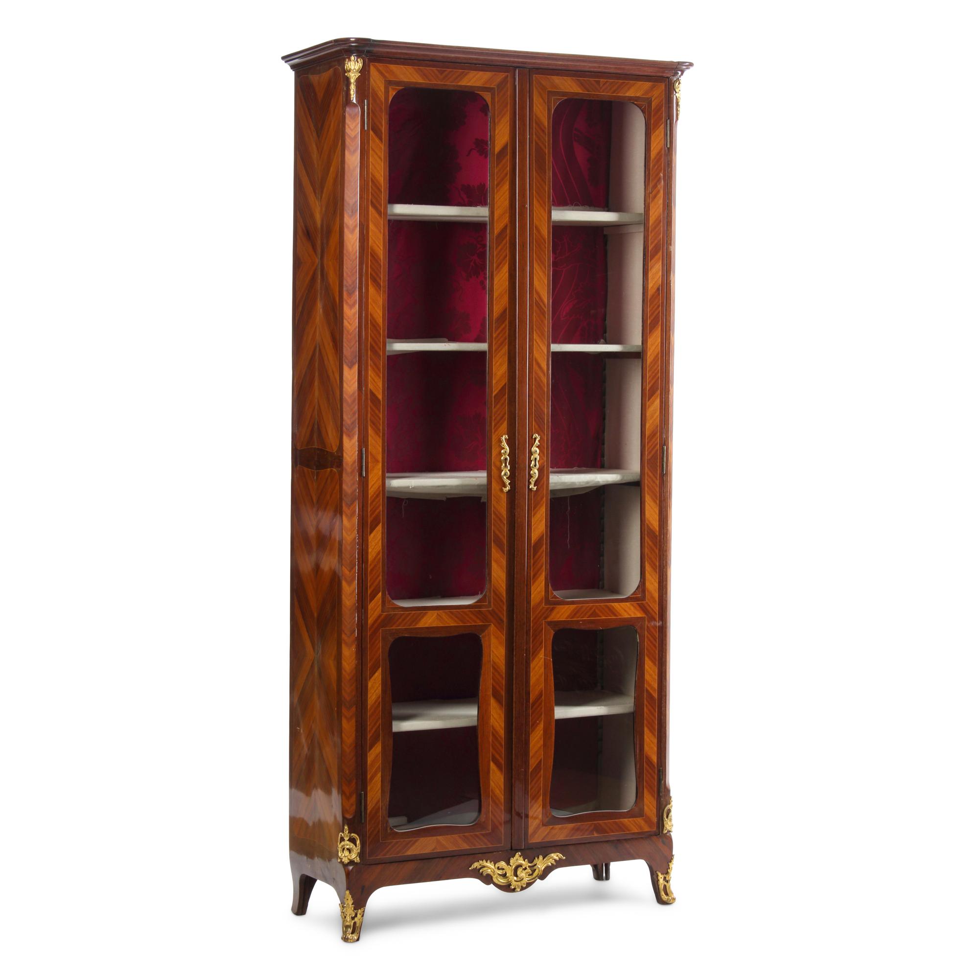 A Louis XV Gilt Bronze Mounted and Bookmatch-Veneer Vitrine Cabinet