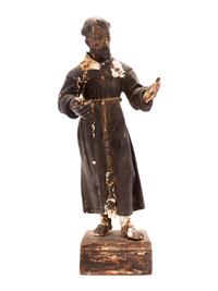 A Spanish Colonial Painted Wood Figure of a Saint