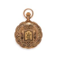 ELGIN, 14K YELLOW GOLD AND ENAMEL HUNTER CASE POCKET WATCH