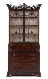 A George III Carved Mahogany Slant-Front Secretary Bookcase