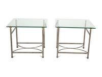 A Pair of Modernist Steel and Brass Glass-Top Side Tables — 20th Century
