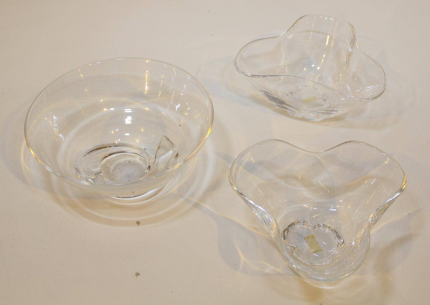 Three Steuben Glass Bowls. Diameter of largest 7 1/8 inches.