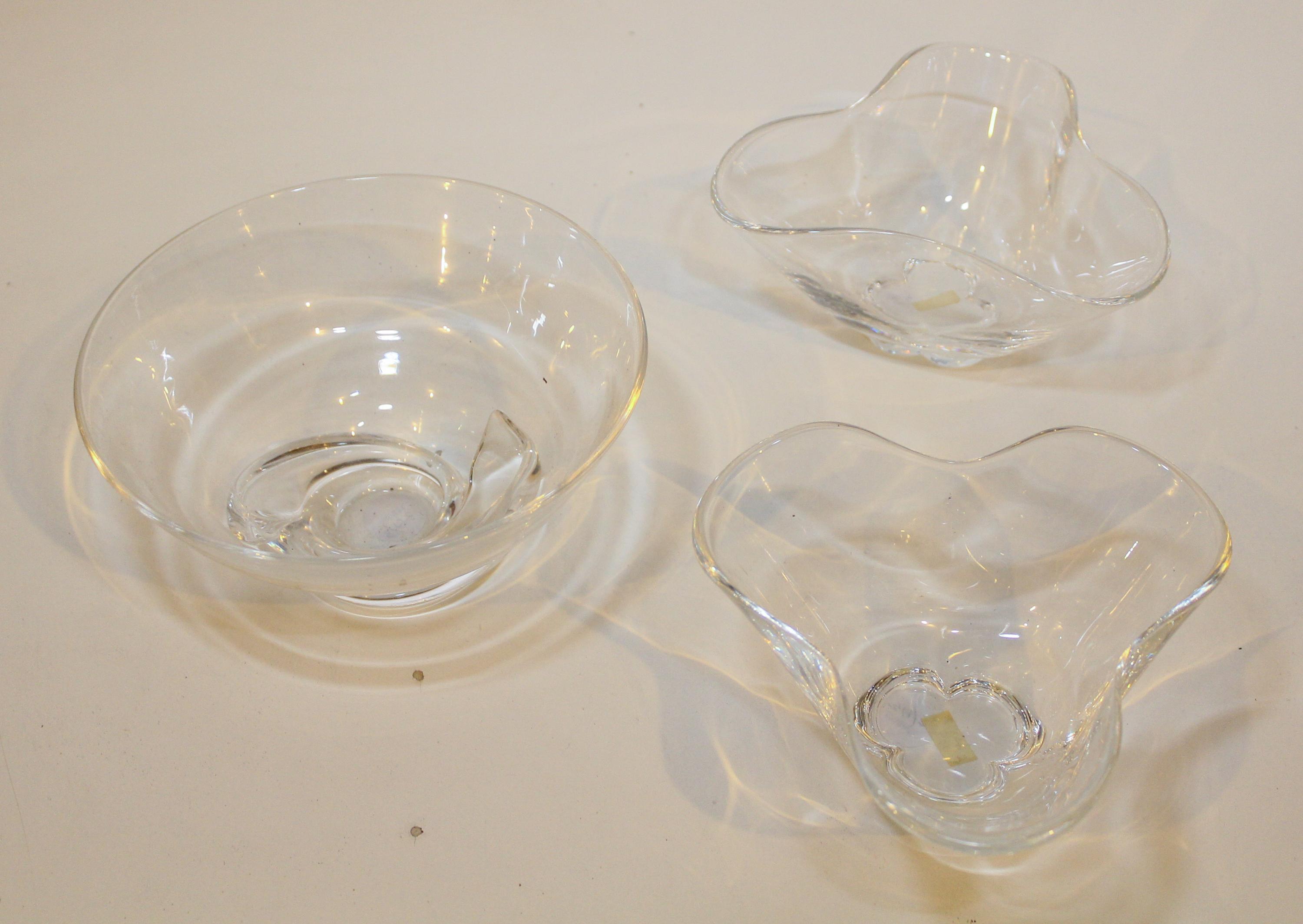 Three Steuben Glass Bowls. Diameter of largest 7 1/8 inches.