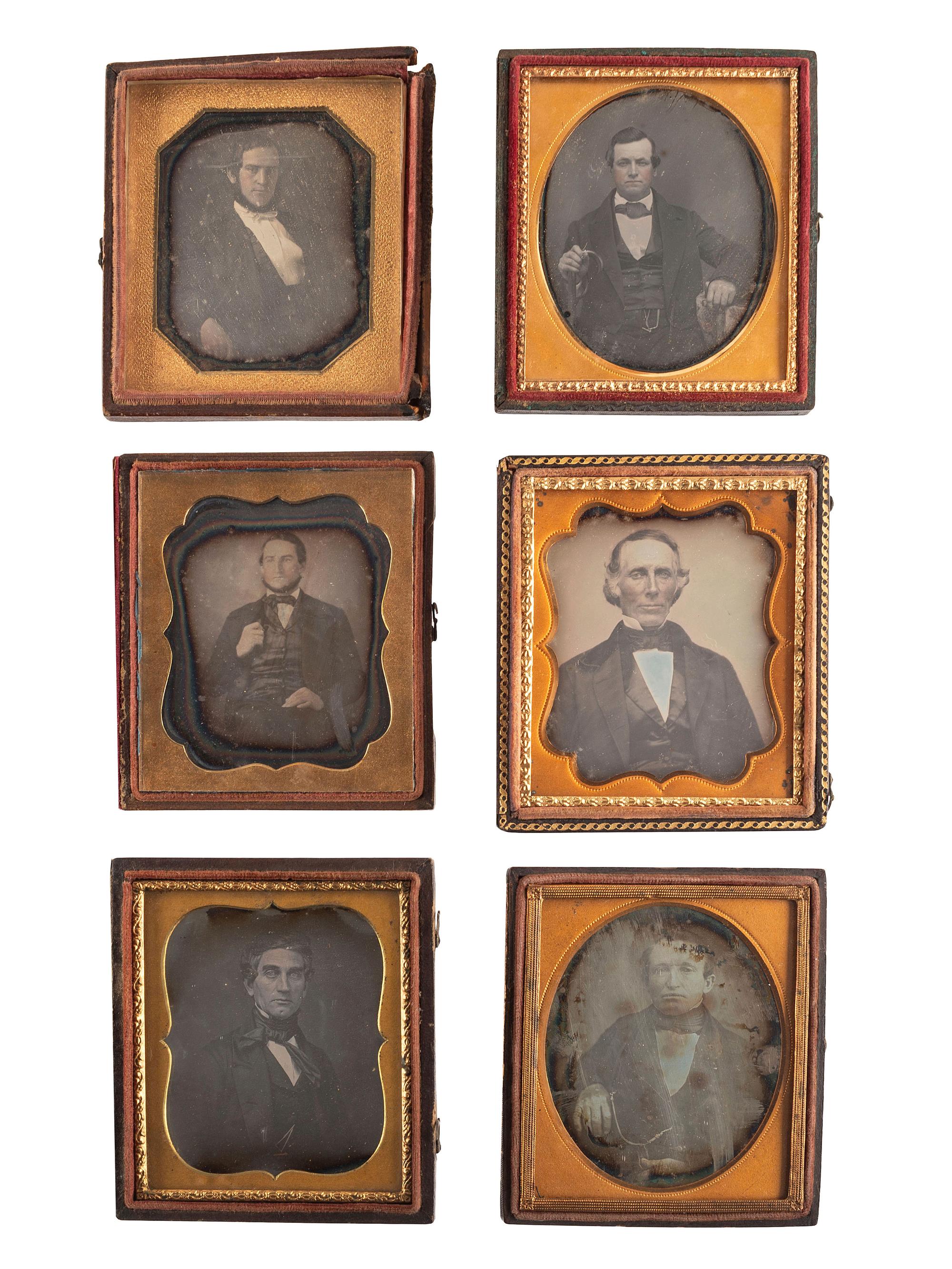 [EARLY PHOTOGRAPHY]. A group of 33 daguerreotypes, ambrotypes, tintypes, and CDVs of men of varying ages, including: