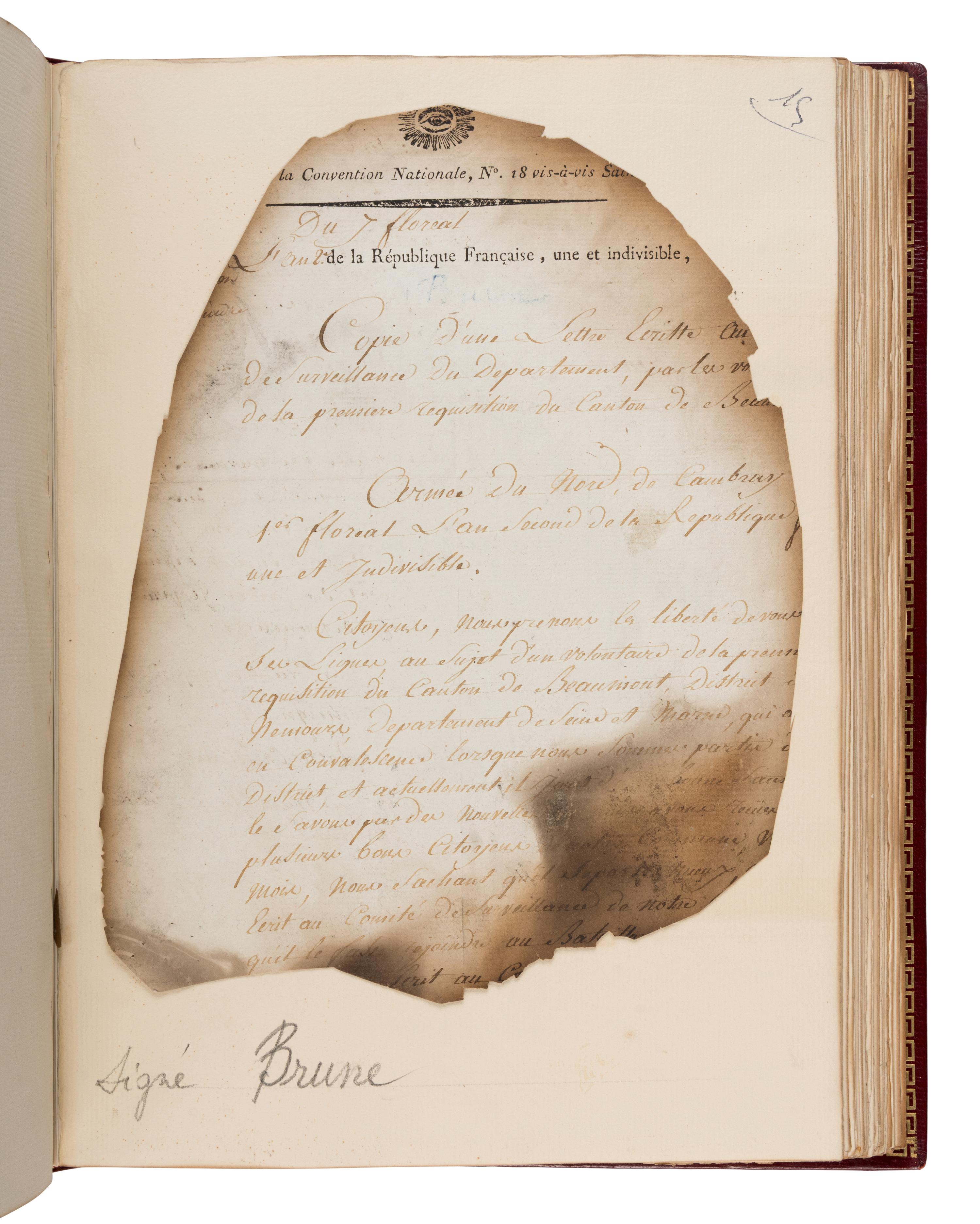 [Napoleon I (1769-1821), et al]. An archive of 123 signed documents, Paris, 1785-1818, salvaged from the 1871 fire at the Tuileries Palace.