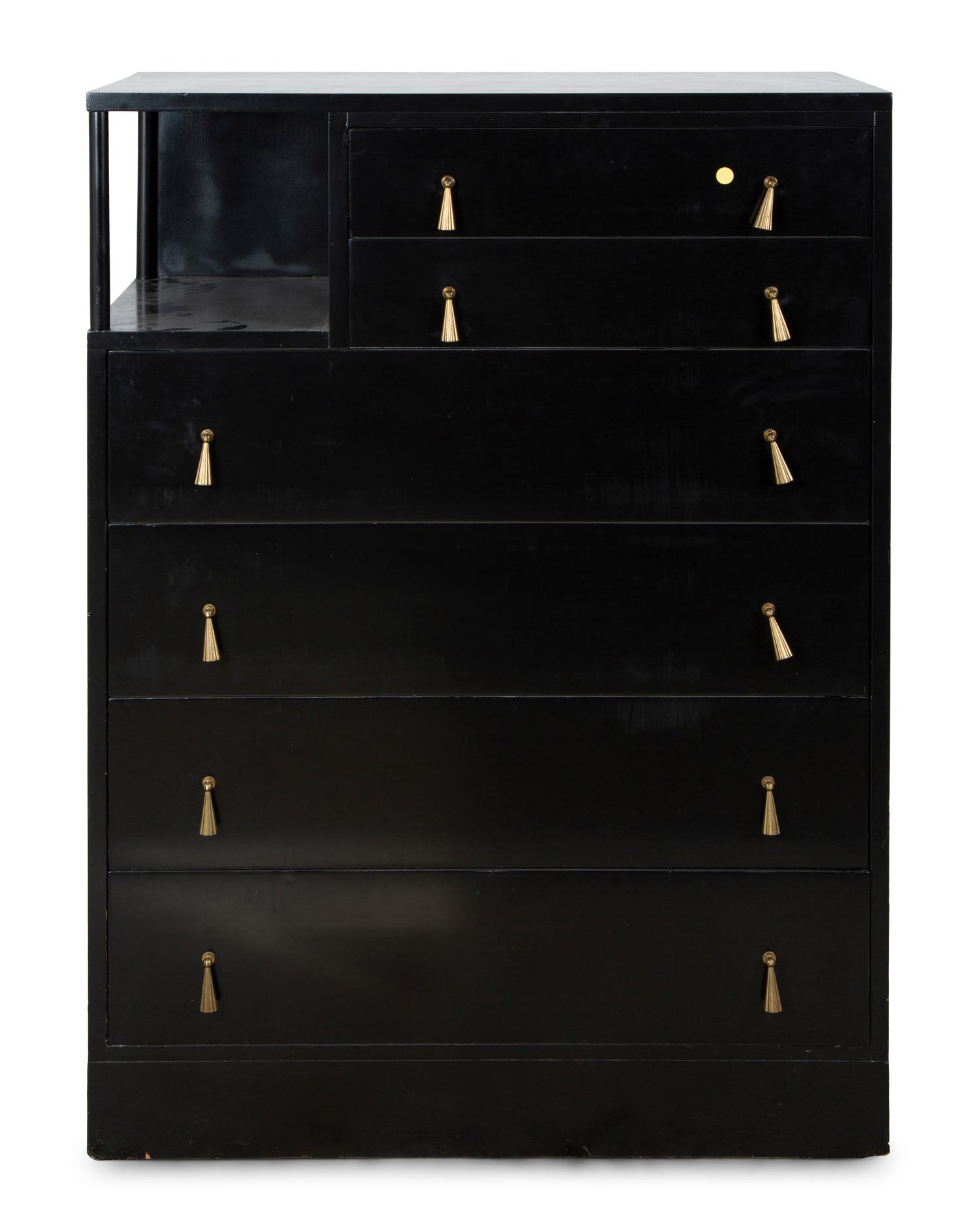 A Brass Mounted Black Lacquer Chest of Drawers — MID-20TH CENTURY