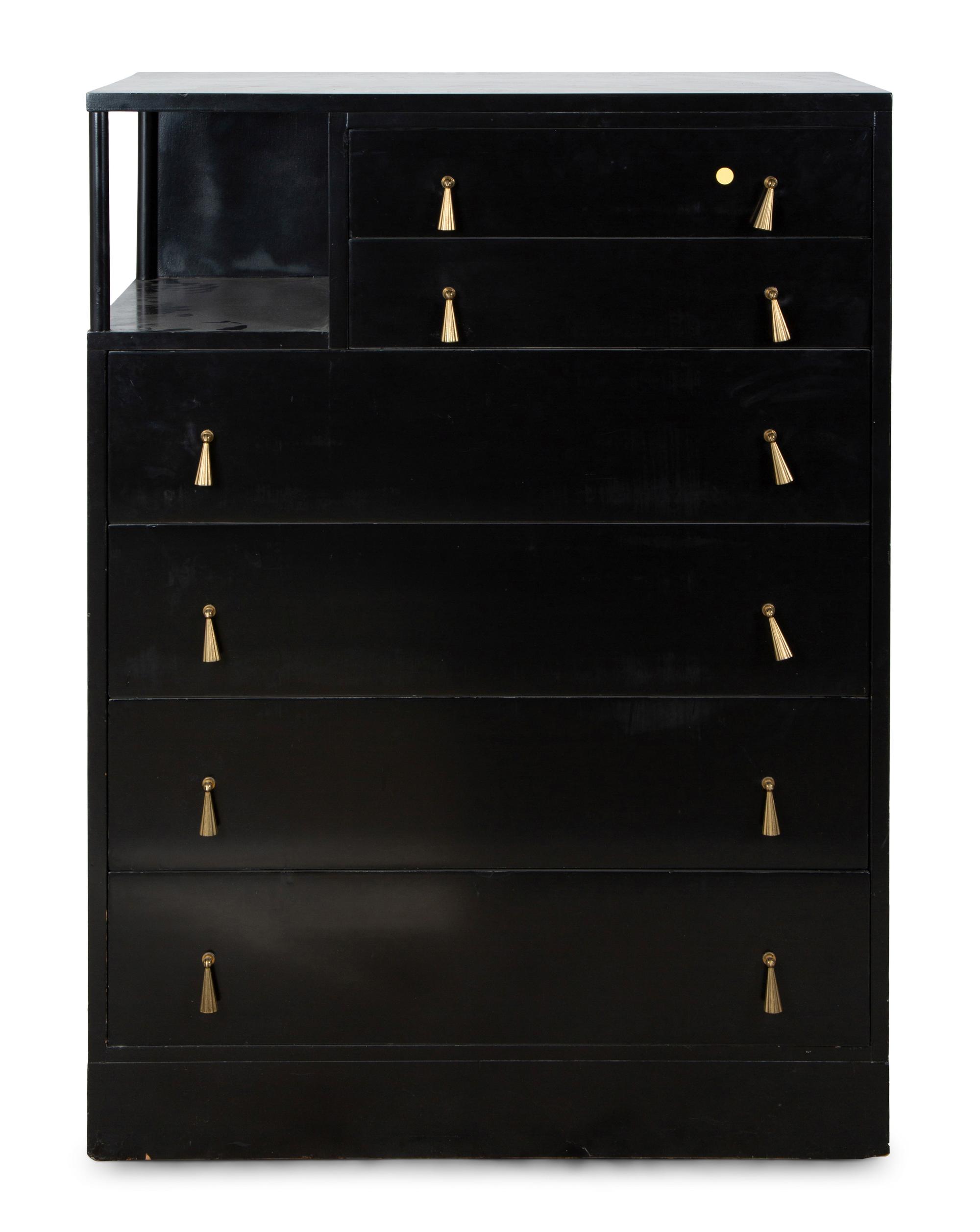 A Brass Mounted Black Lacquer Chest of Drawers — MID-20TH CENTURY