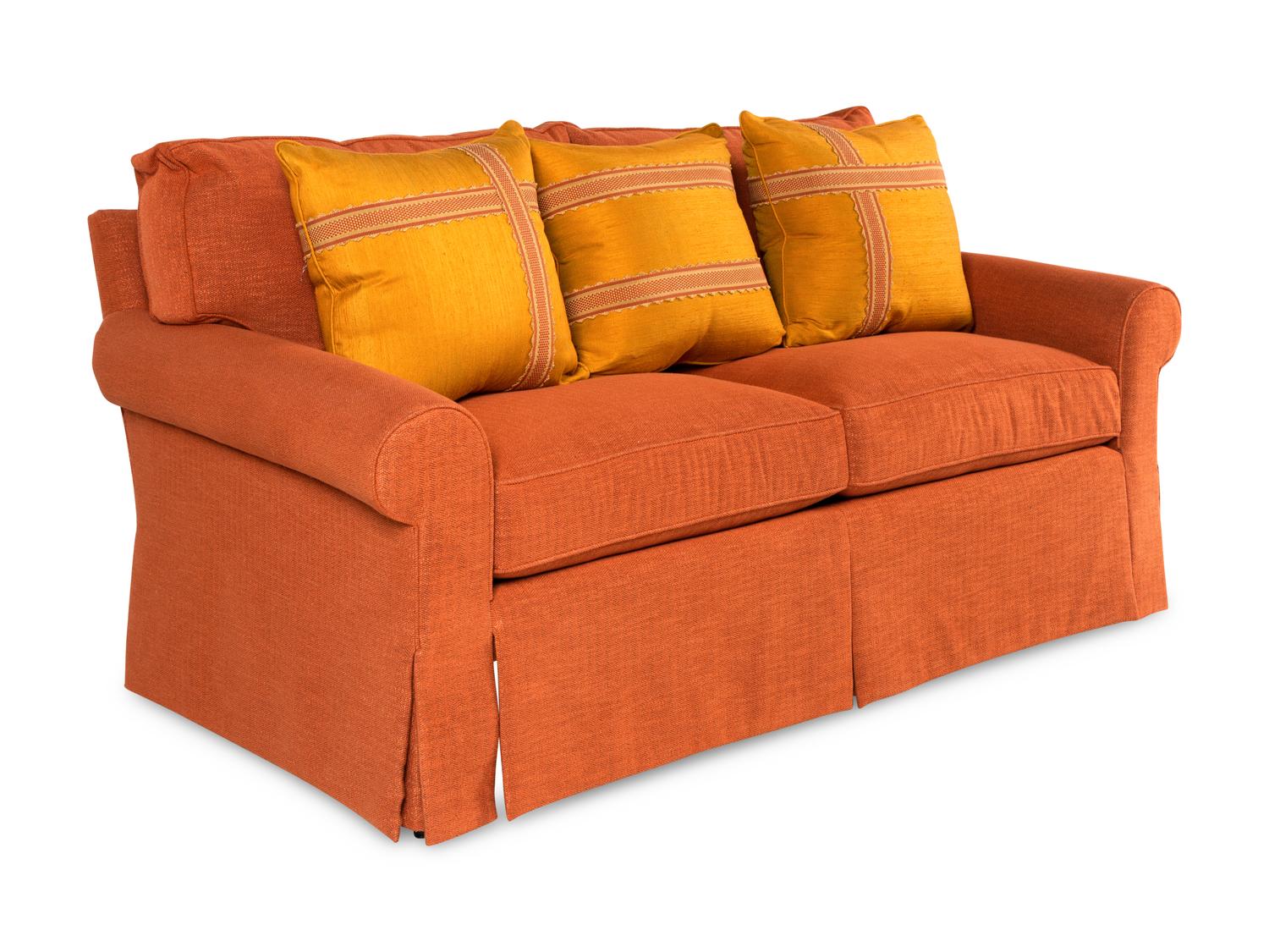 A George Smith Two-Cushion Sofa with Custom Upholstery and Throw Pillows