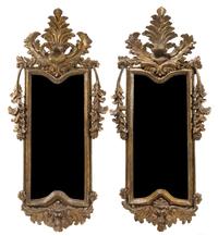 A Pair of Italian Baroque Mecca Decorated Mirrors Height 63 x width 29 inches. — 18TH CENTURY