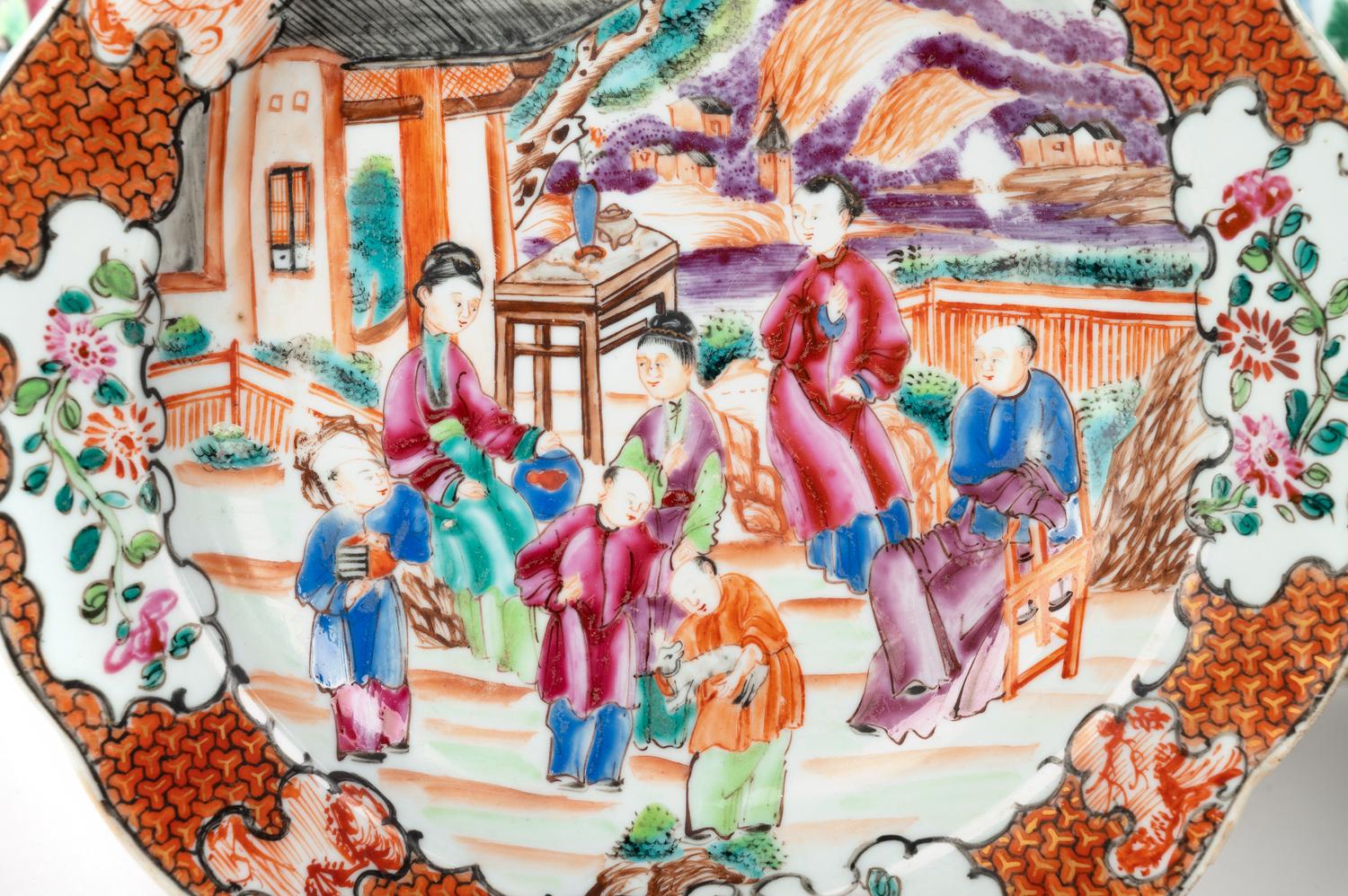 Five Chinese Export Famille Rose Porcelain Plates