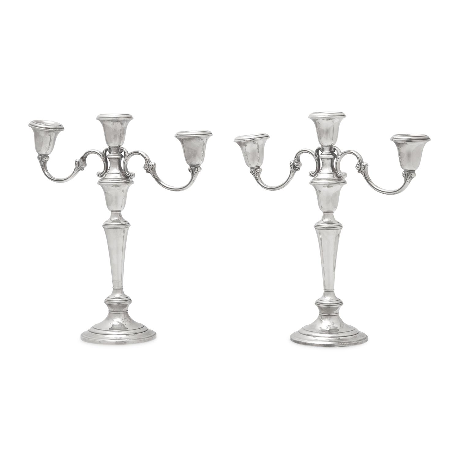 A Pair of American Silver Three-Light Candelabra