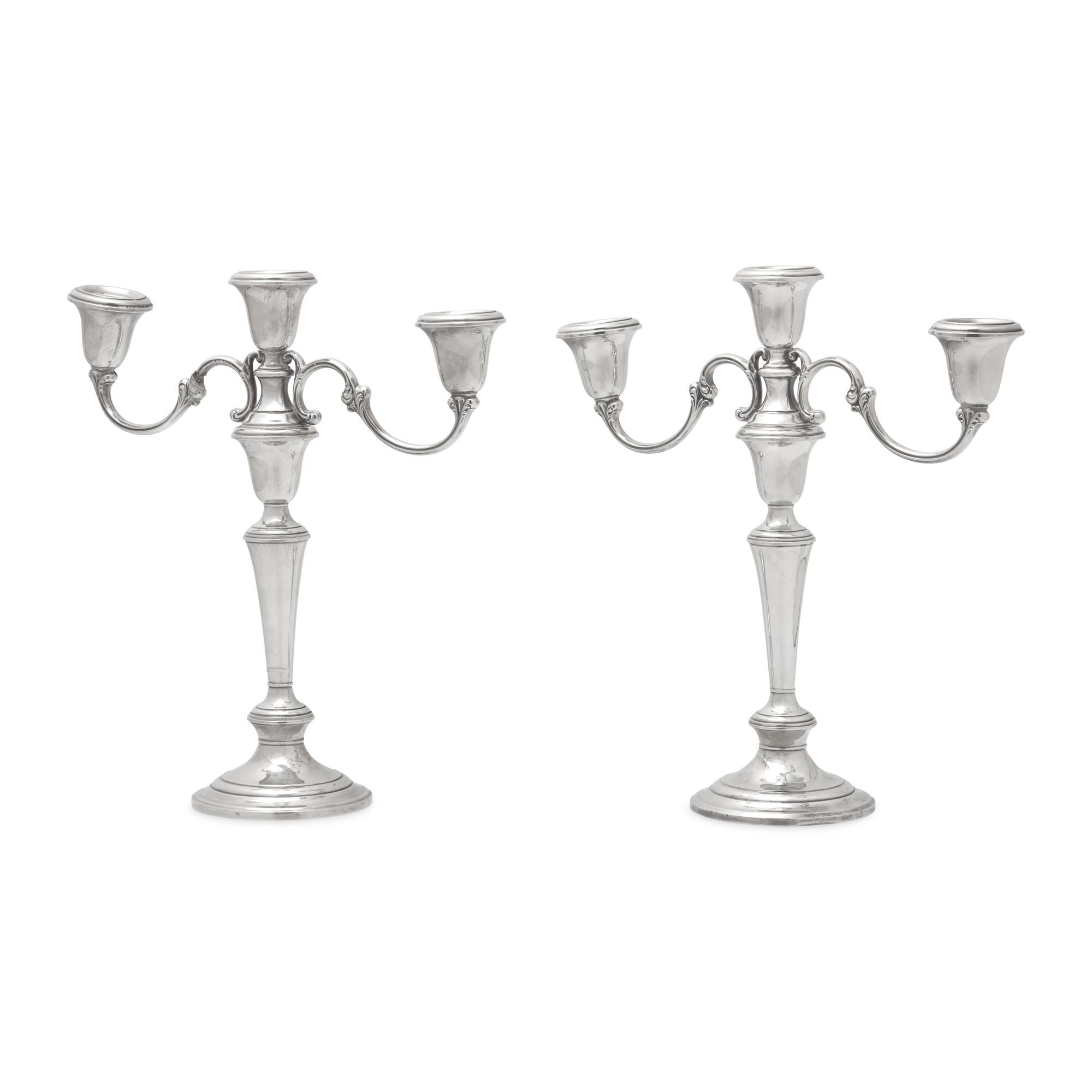 A Pair of American Silver Three-Light Candelabra