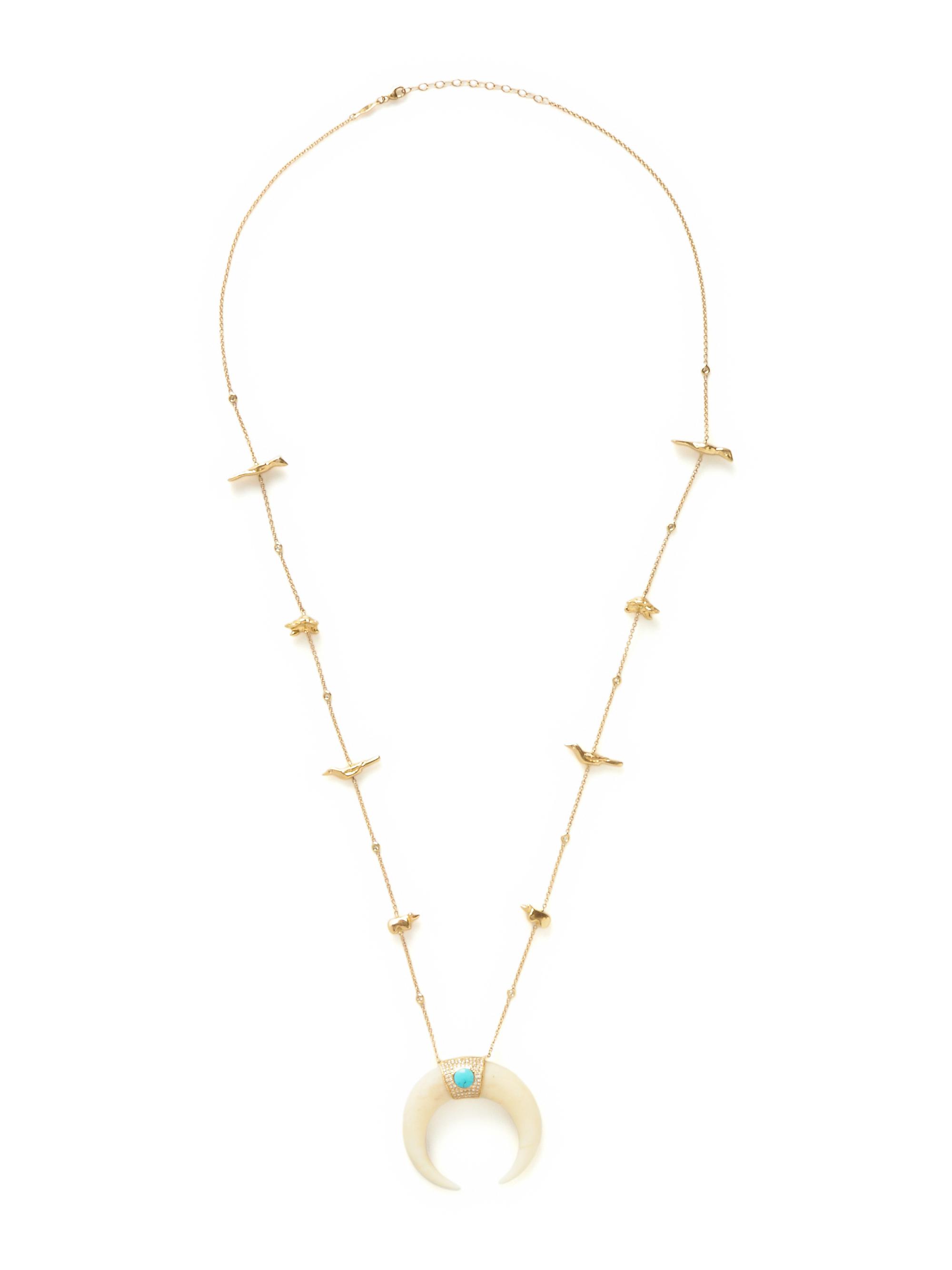 JACQUIE AICHE, BONE, TURQUOISE, AND DIAMOND CRESCENT NECKLACE
