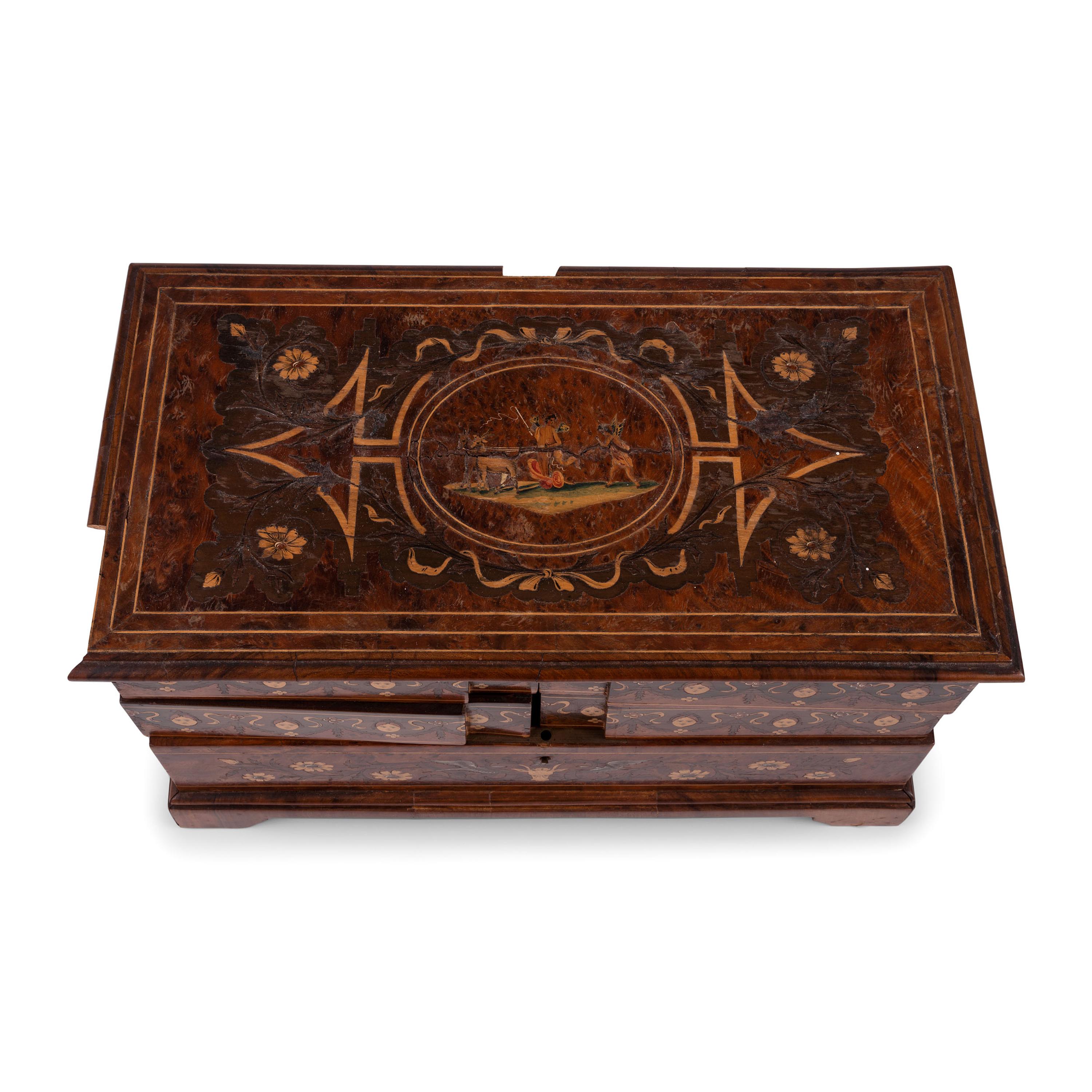 A Continental Marquetry Jewelry Casket