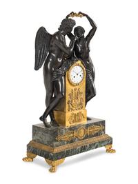 A French Parcel Gilt and Patinated Bronze Figural Mantel Clock