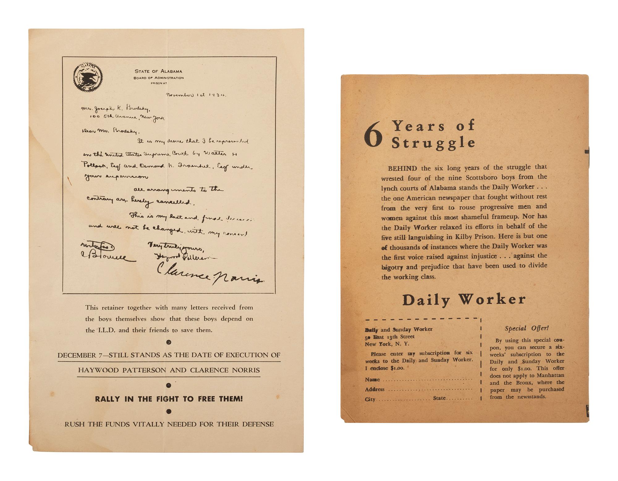 [CIVIL RIGHTS]. A small archive of items related to the Scottsboro Trial, including