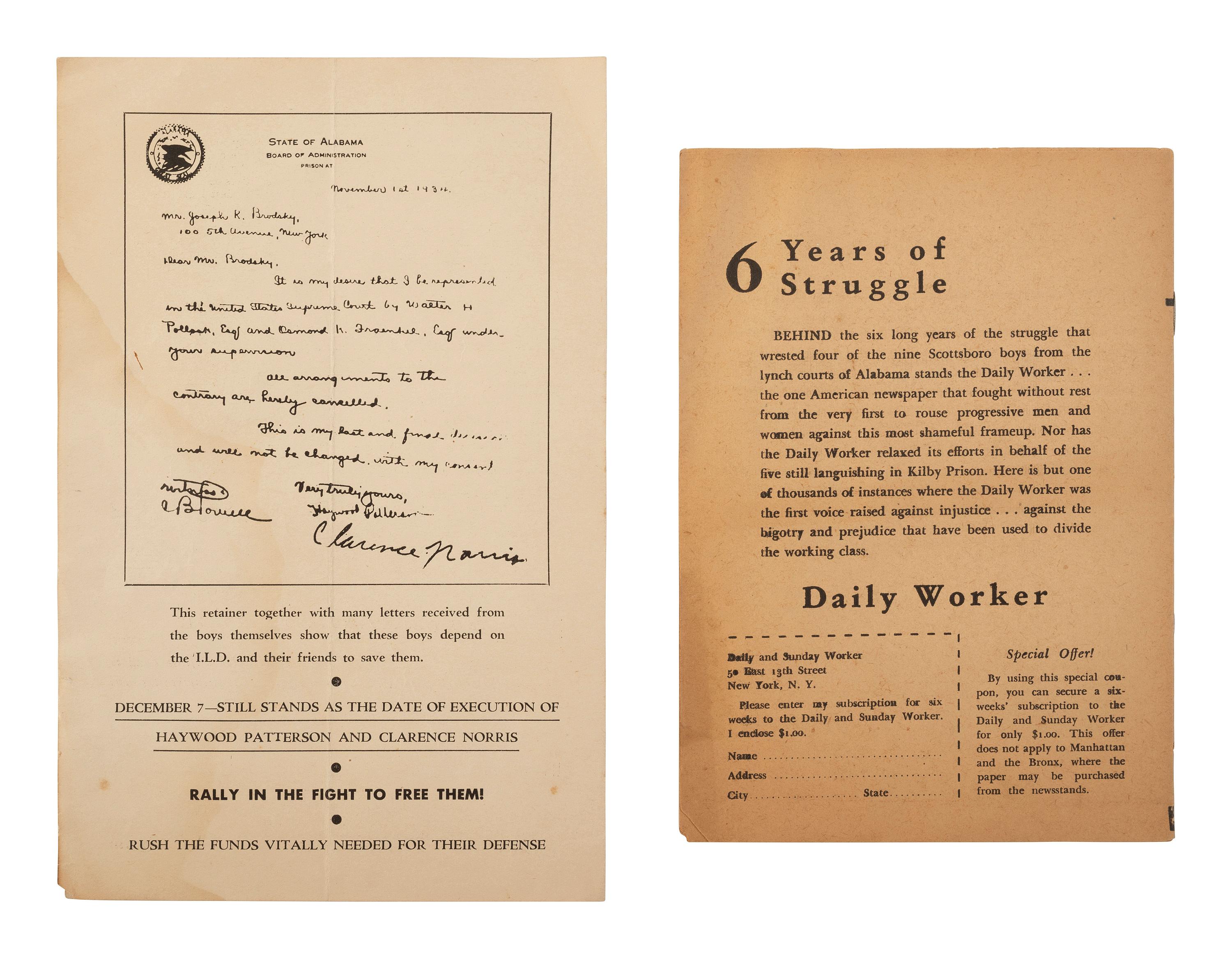 [CIVIL RIGHTS]. A small archive of items related to the Scottsboro Trial, including