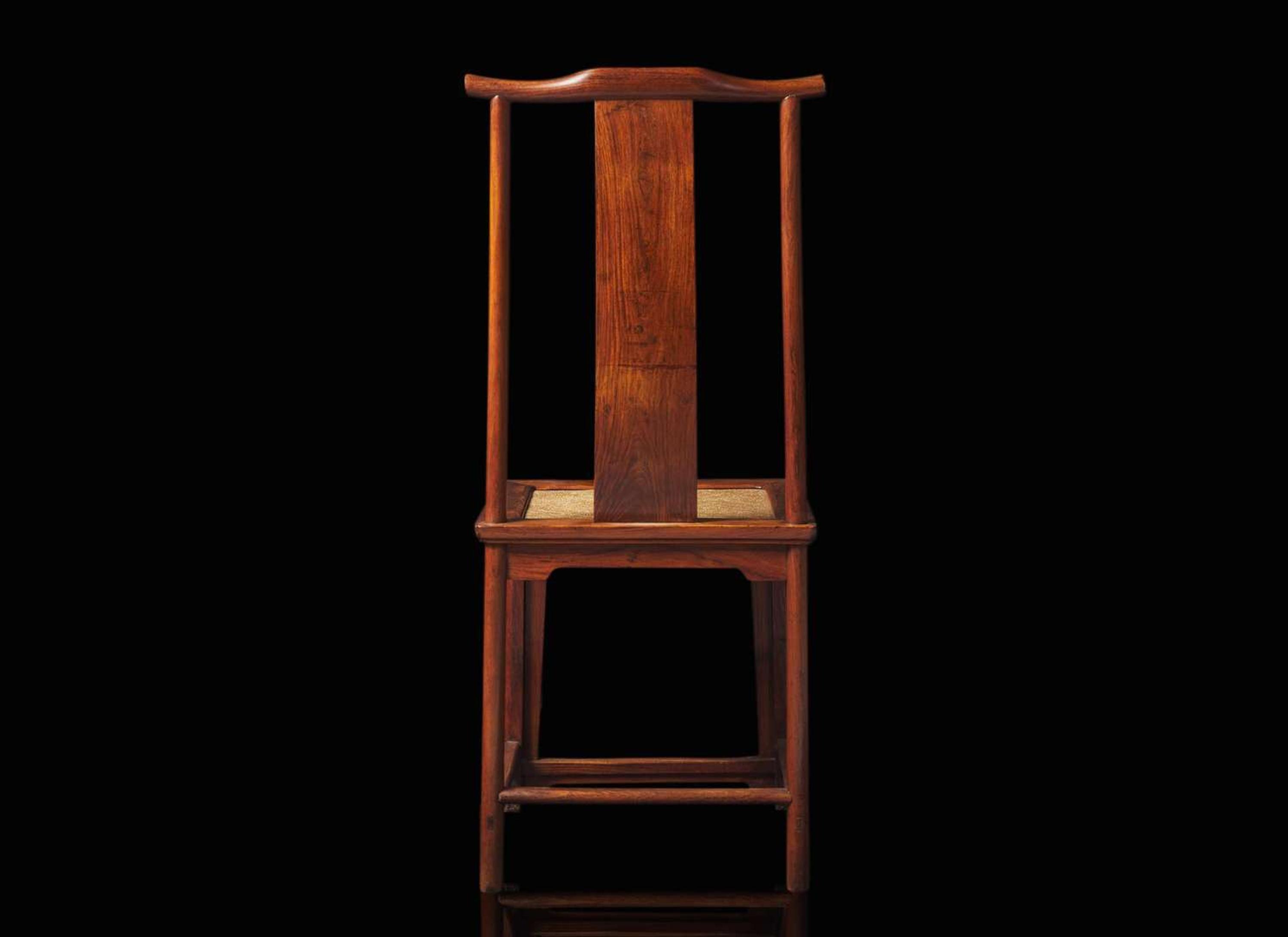 A Chinese huanghuali "Official's Hat" side chair, Guanmaoyi, 17th/18th century 黃花梨官帽椅一件 十七或十八世紀
