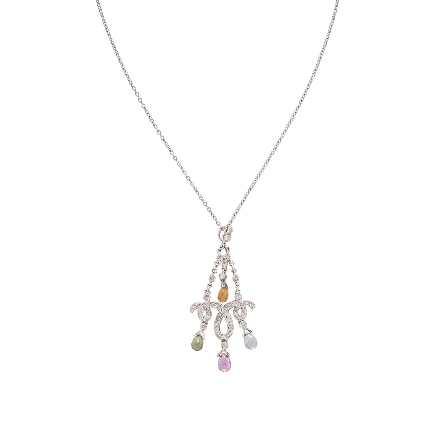 WHITE GOLD, DIAMOND, AND MULTICOLOR SAPPHIRE NECKLACE