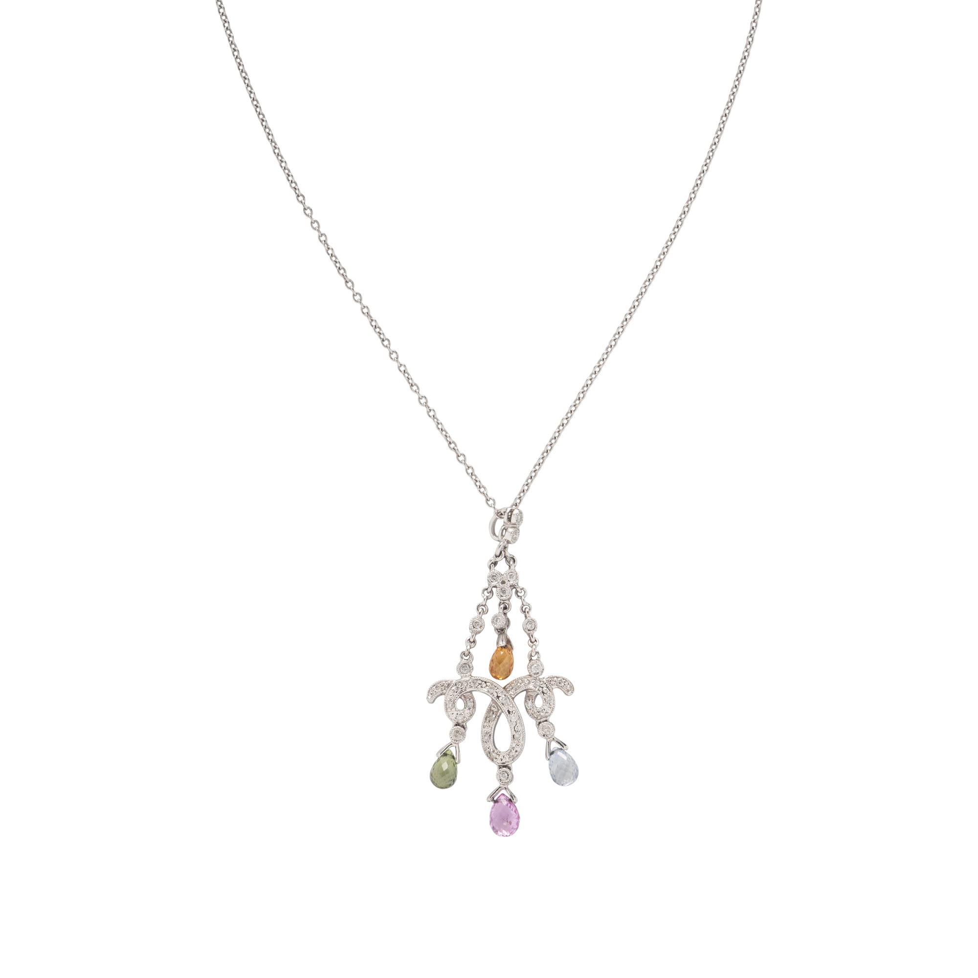 WHITE GOLD, DIAMOND, AND MULTICOLOR SAPPHIRE NECKLACE