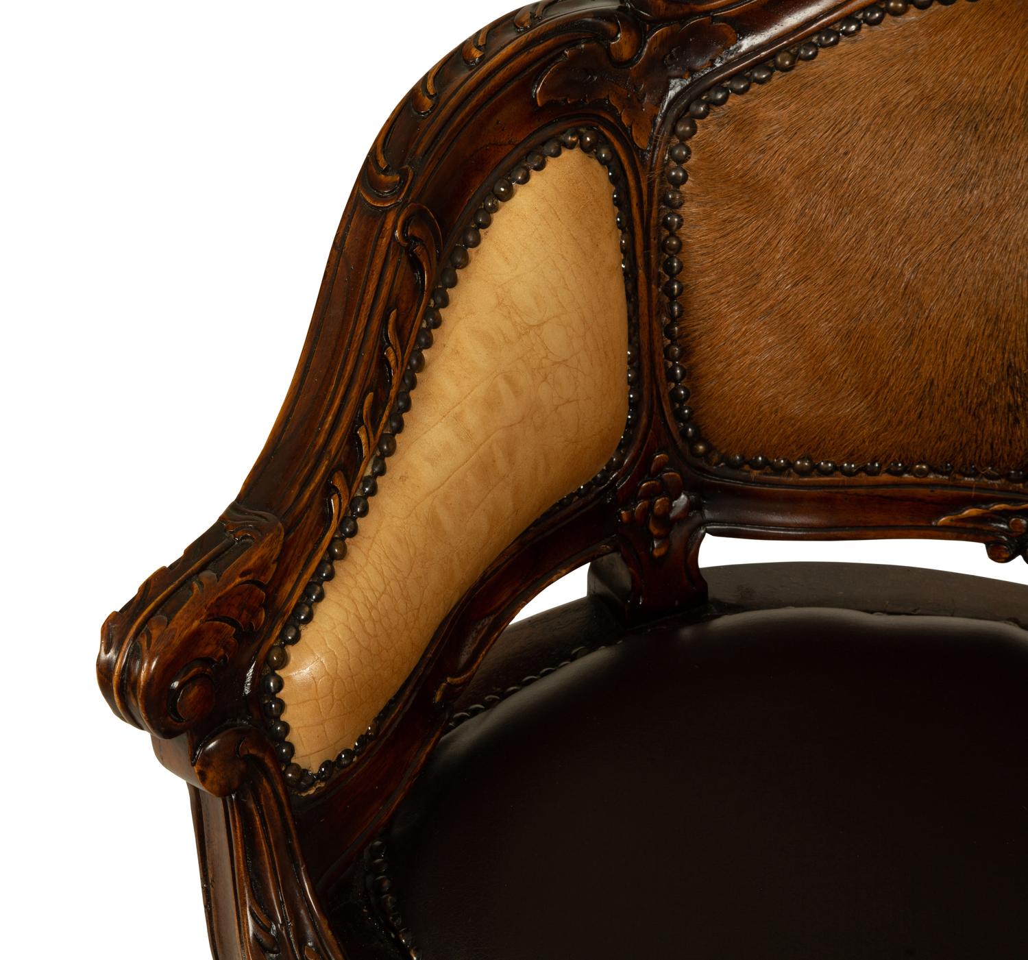 A Louis XV Style Haircalf Leather Upholstered Bergere — 20TH CENTURY