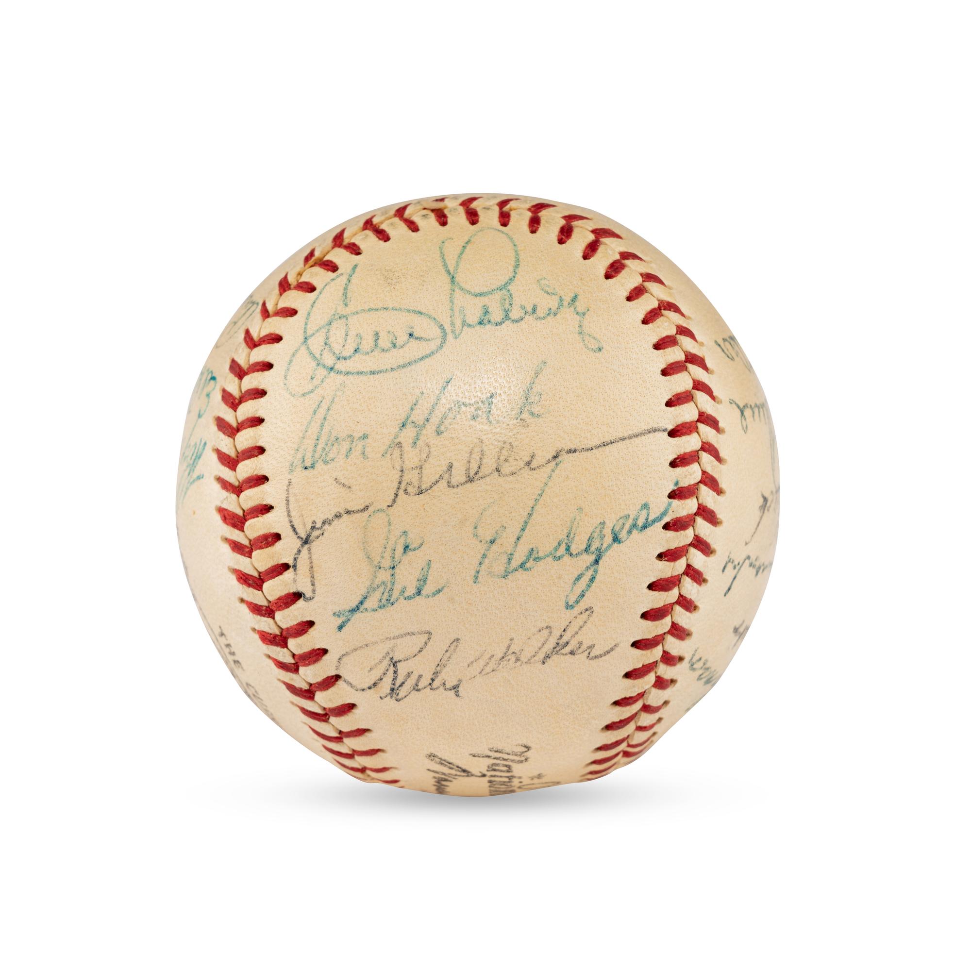 A 1955 Brooklyn Dodgers Team Signed Autograph Baseball Featuring Jackie Robinson (Beckett Authentication Services Letter of Authenticity)