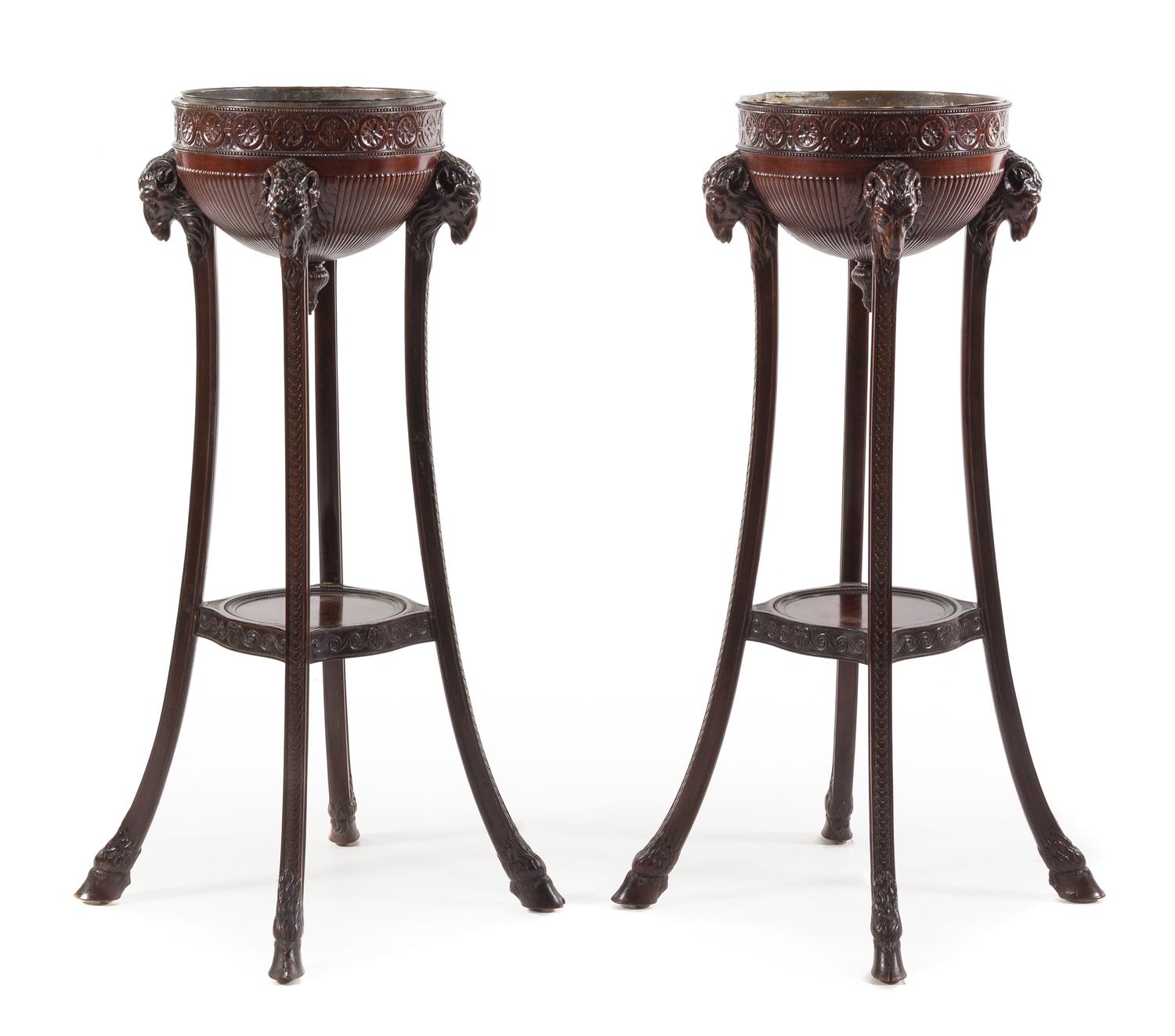 A Pair of Georgian Style Mahogany Jardinieres on Stand Height 43 1/2 inches. — 20TH CENTURY