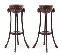 A Pair of Georgian Style Mahogany Jardinieres on Stand Height 43 1/2 inches. — 20TH CENTURY