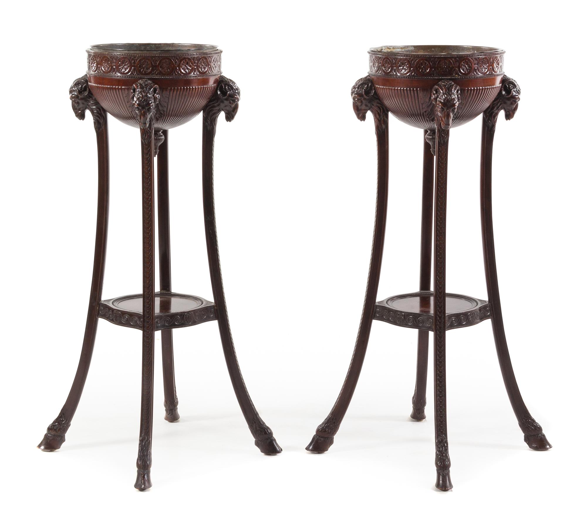 A Pair of Georgian Style Mahogany Jardinieres on Stand Height 43 1/2 inches. — 20TH CENTURY