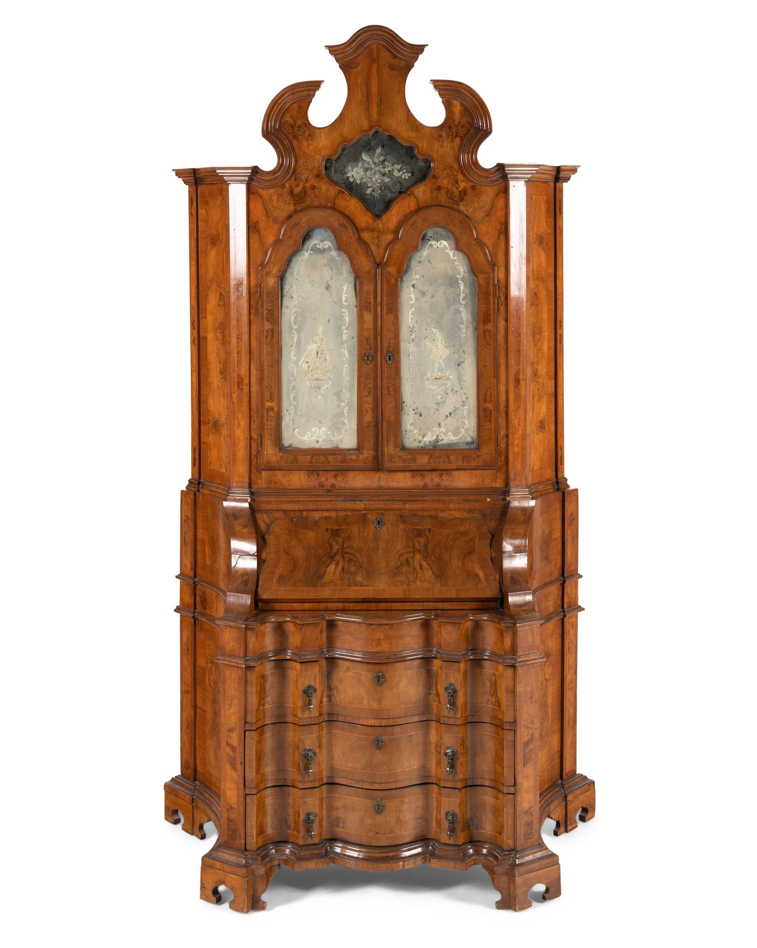 A Venetian Walnut Bureau Bookcase