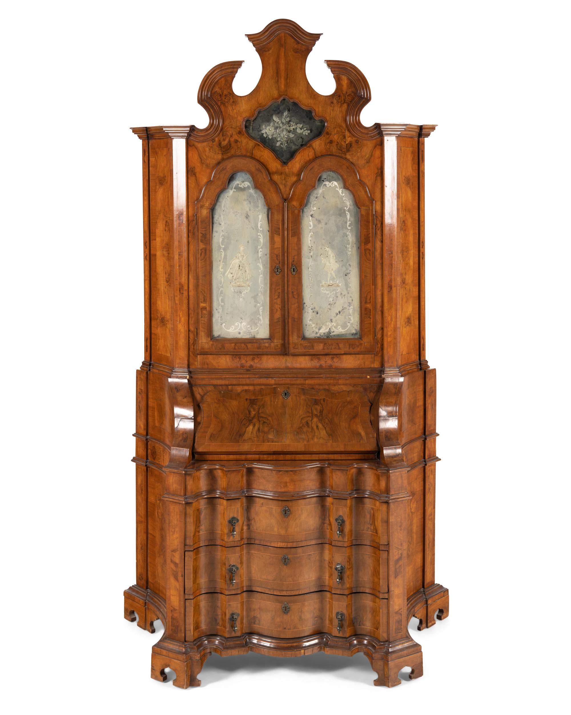 A Venetian Walnut Bureau Bookcase