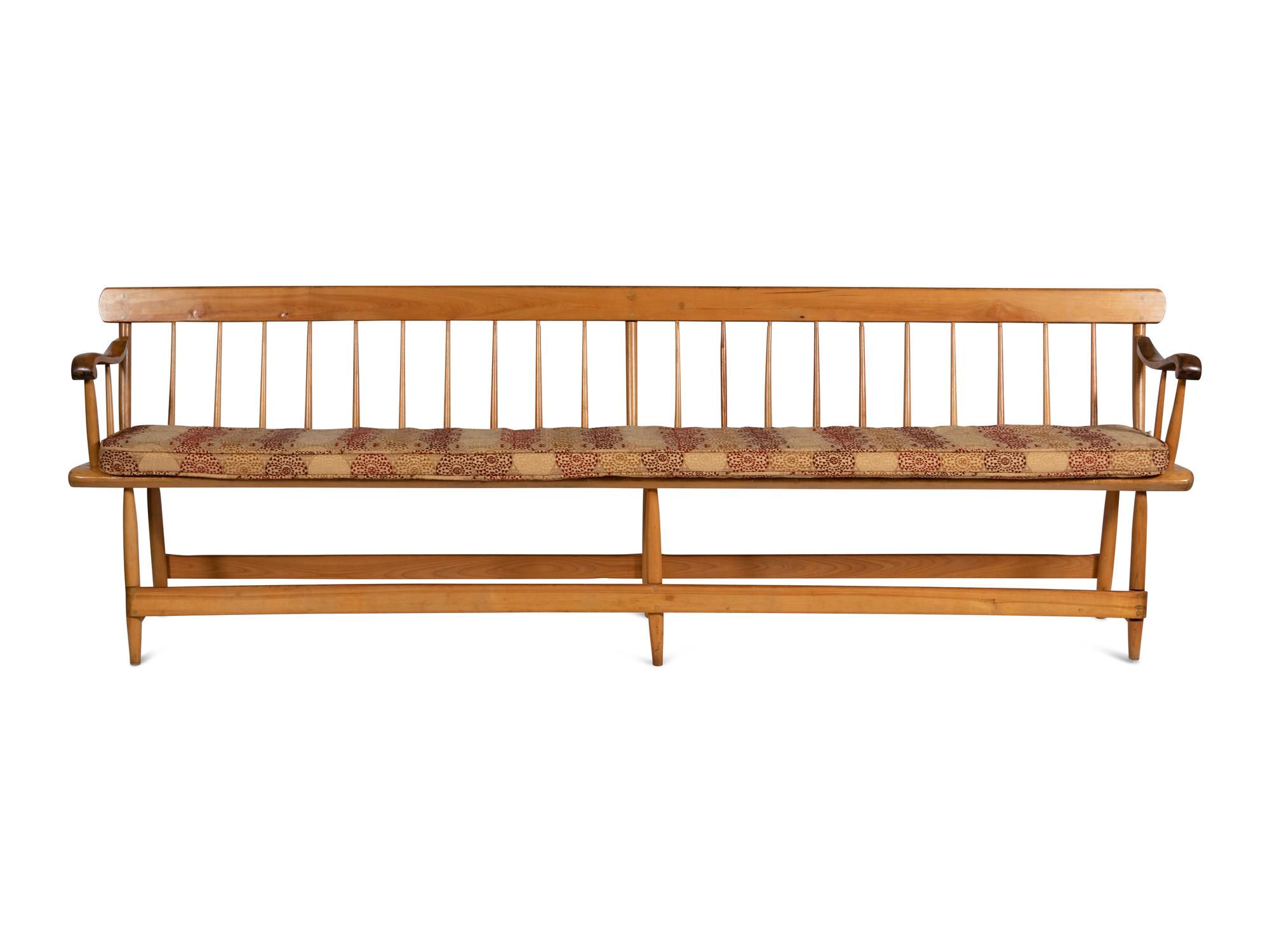 A Pair of Yellow Pine Deacon's Benches with Padded Upholstered Seats