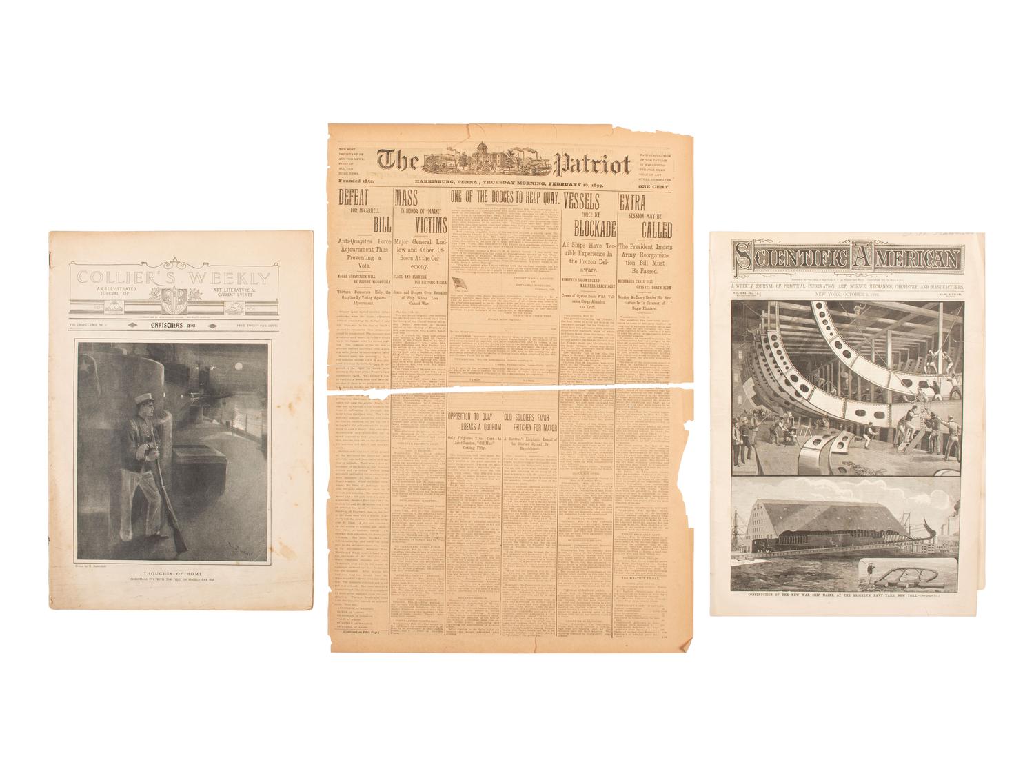 [SPANISH AMERICAN WAR]. 45-star Spanish American War-era flag identified to George W. Potter, Company K, 2nd Massachusetts Infantry, with related stereoviews, bookends, and other imprints.