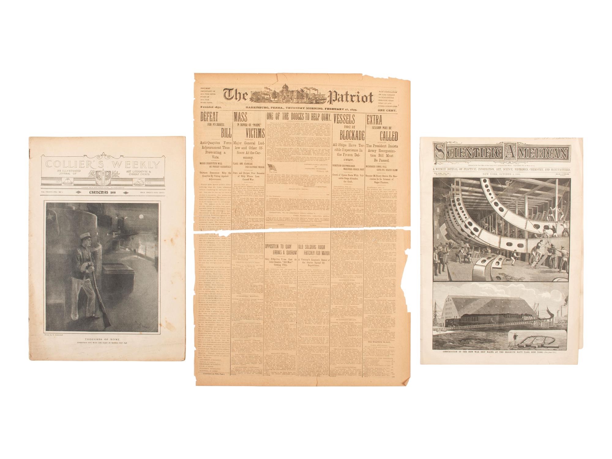 [SPANISH AMERICAN WAR]. 45-star Spanish American War-era flag identified to George W. Potter, Company K, 2nd Massachusetts Infantry, with related stereoviews, bookends, and other imprints.