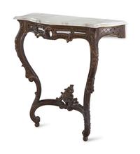 A Louis XV Style Carved Walnut Marble-Top Console Table