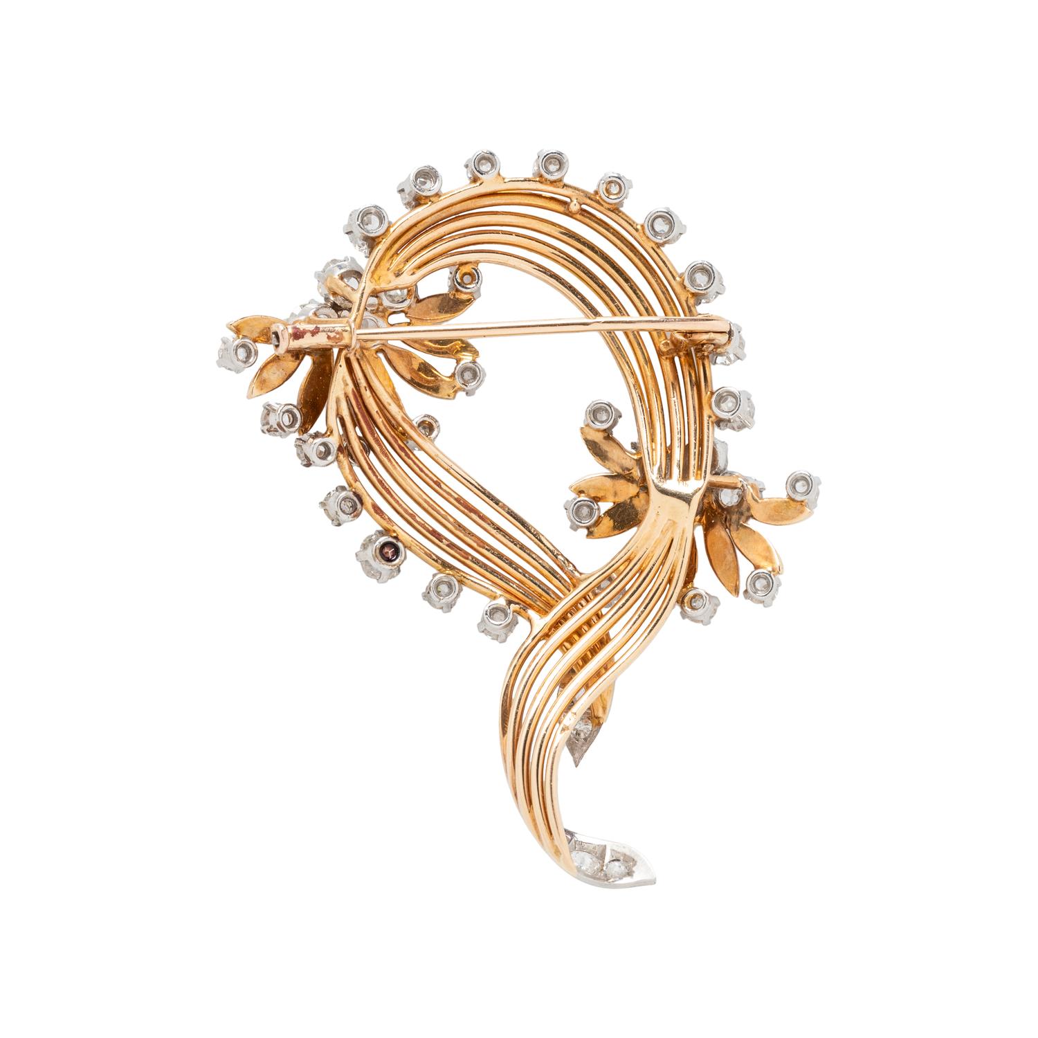 YELLOW GOLD, PLATINUM, AND DIAMOND BROOCH