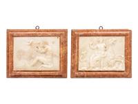 A Pair of Grand Tour Carved Marble and Alabaster Relief Plaques