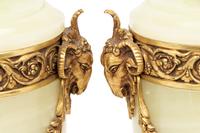 A Pair of Continental Gilt Metal Mounted Onyx Urns Mounted as Lamps