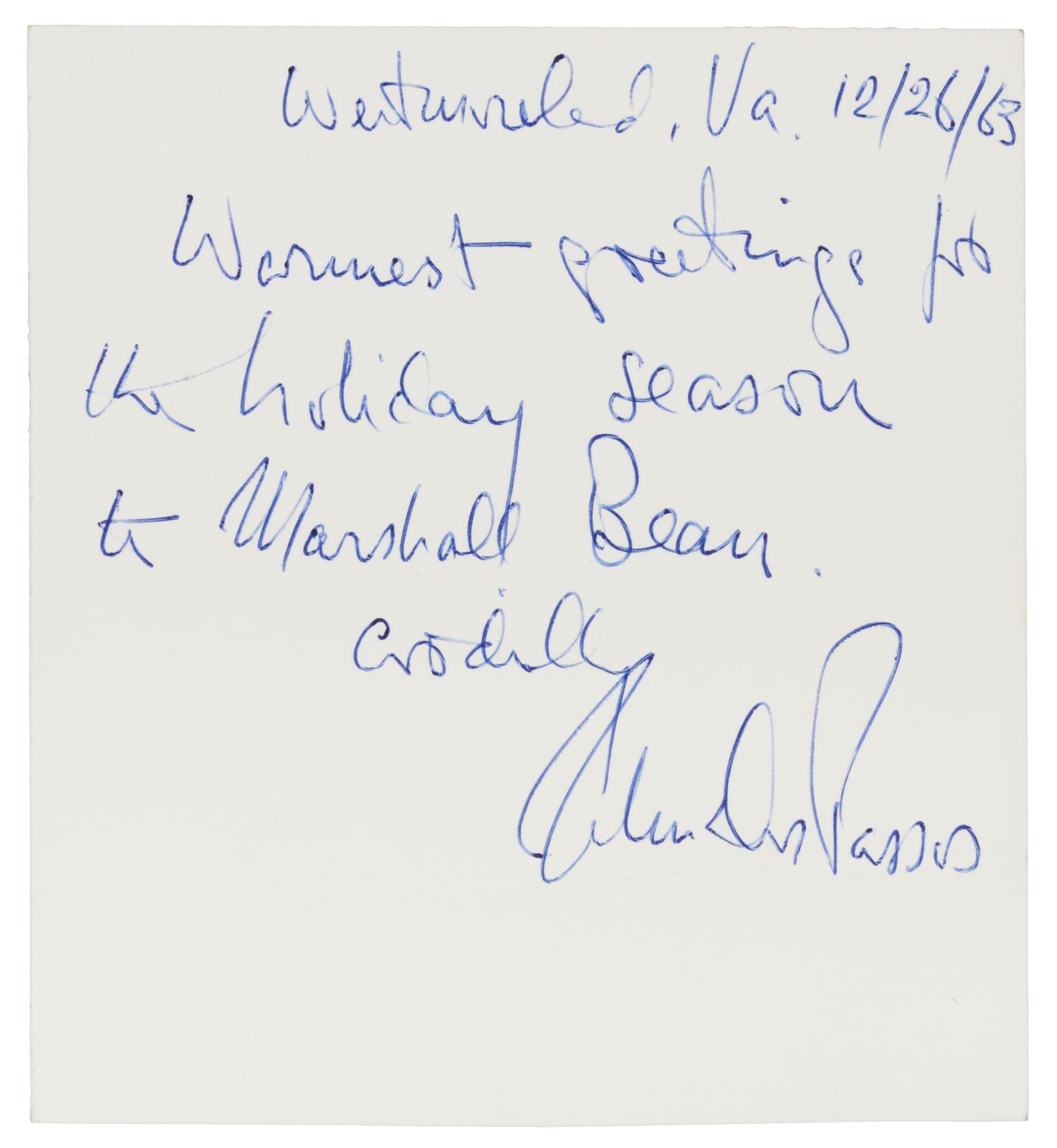 DOS PASSOS, John (1896-1970). Photograph signed ("John Dos Passos").