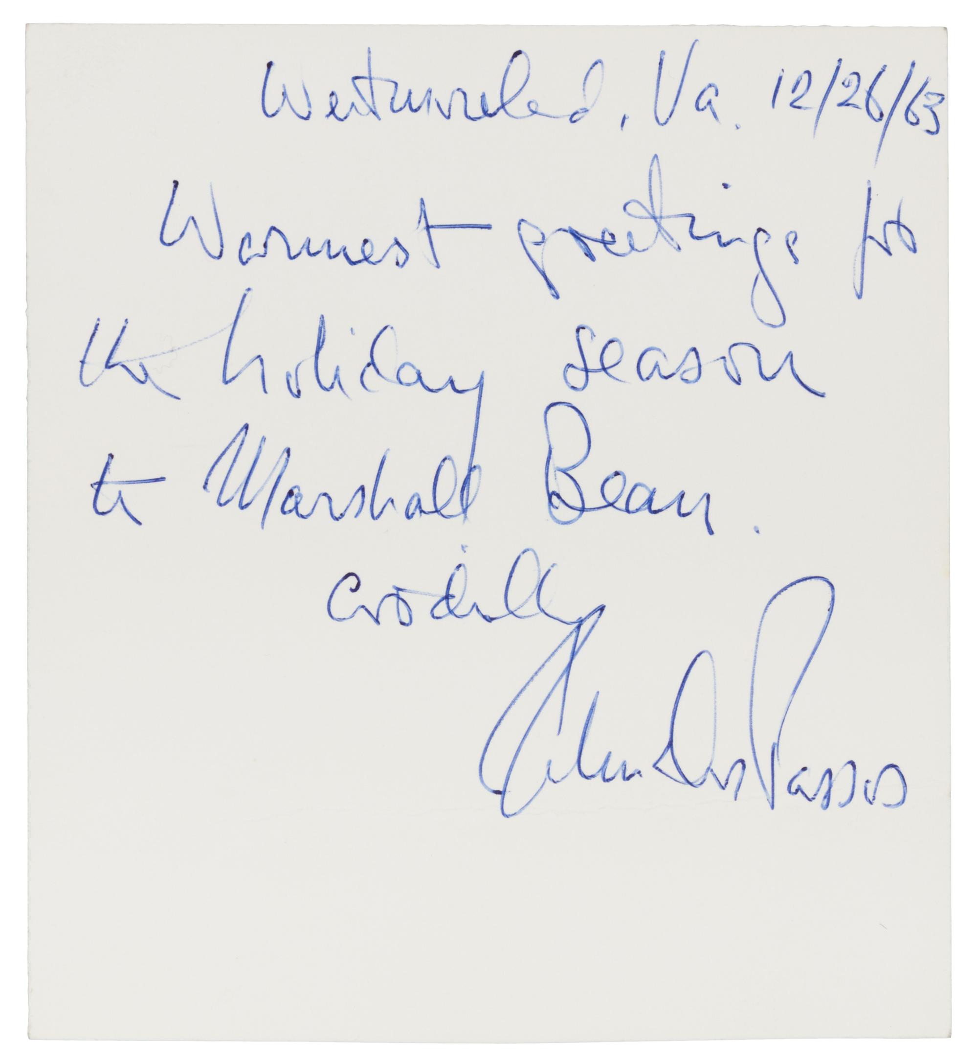 DOS PASSOS, John (1896-1970). Photograph signed ("John Dos Passos").