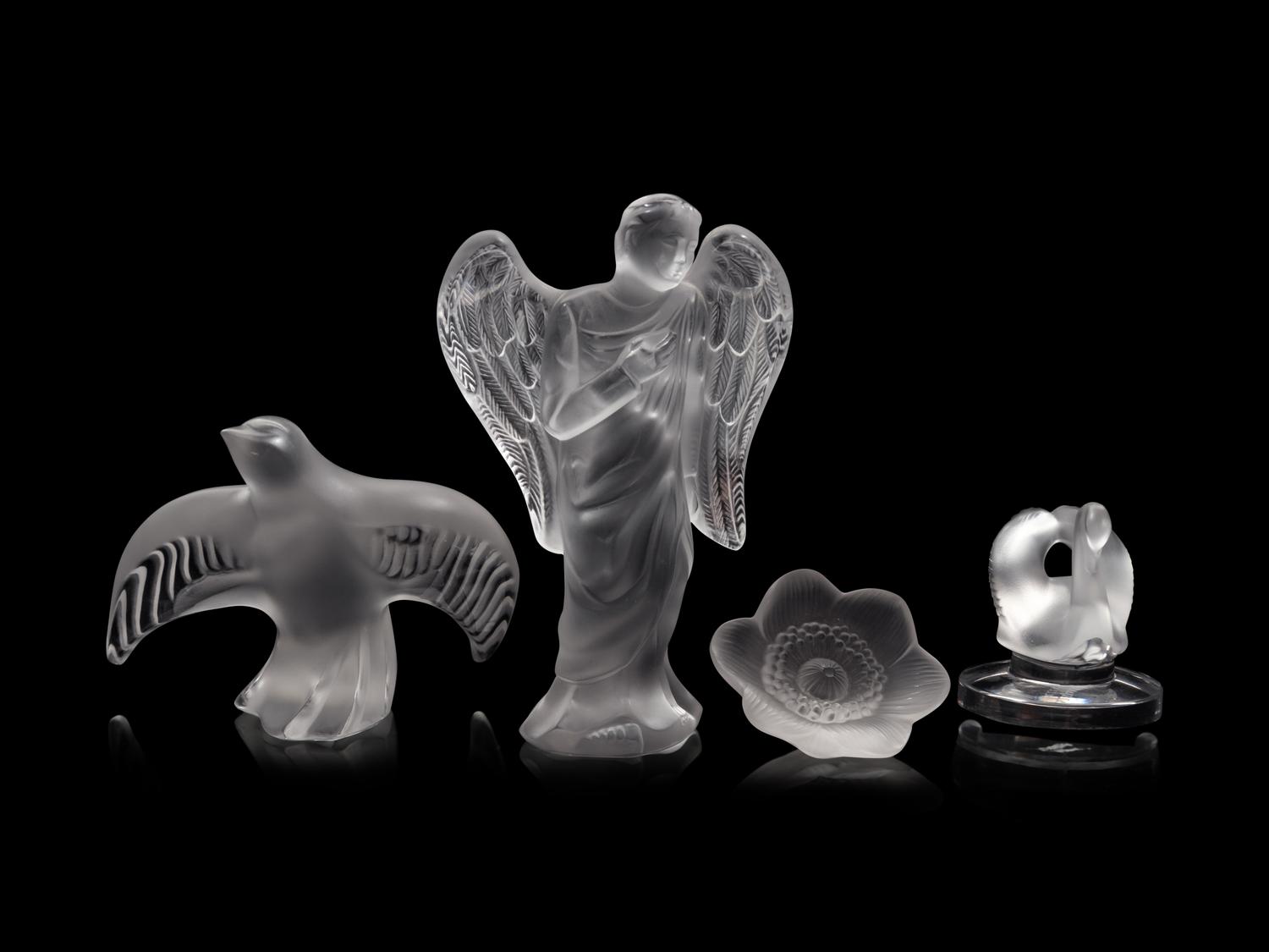 Four Lalique Molded and Frosted Glass Table Articles