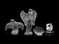 Four Lalique Molded and Frosted Glass Table Articles
