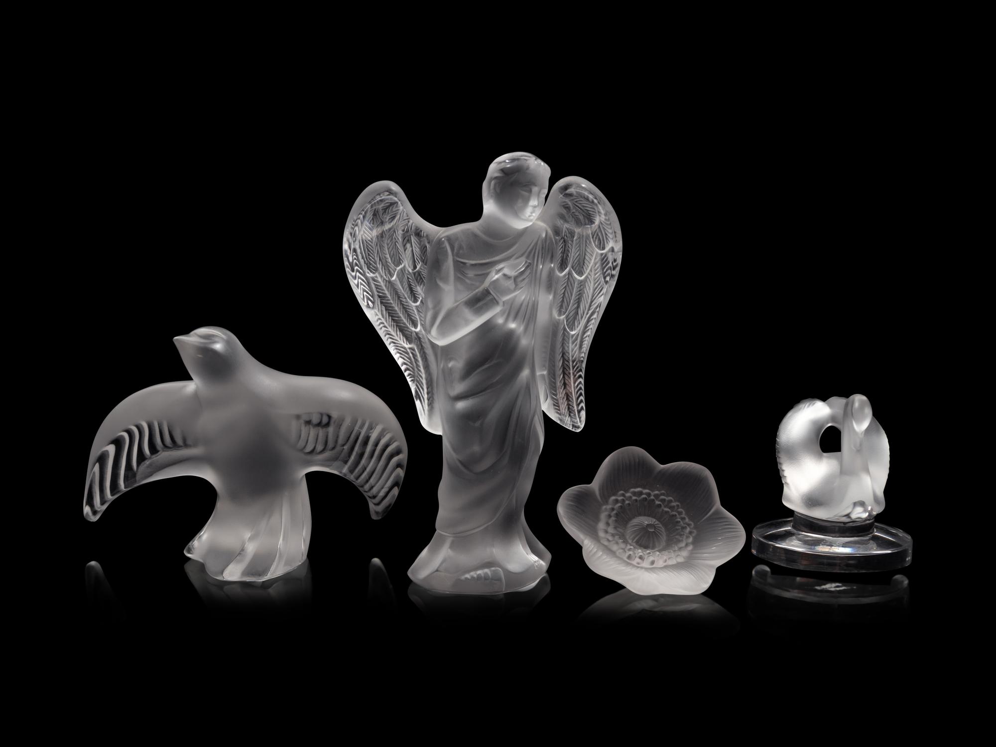 Four Lalique Molded and Frosted Glass Table Articles