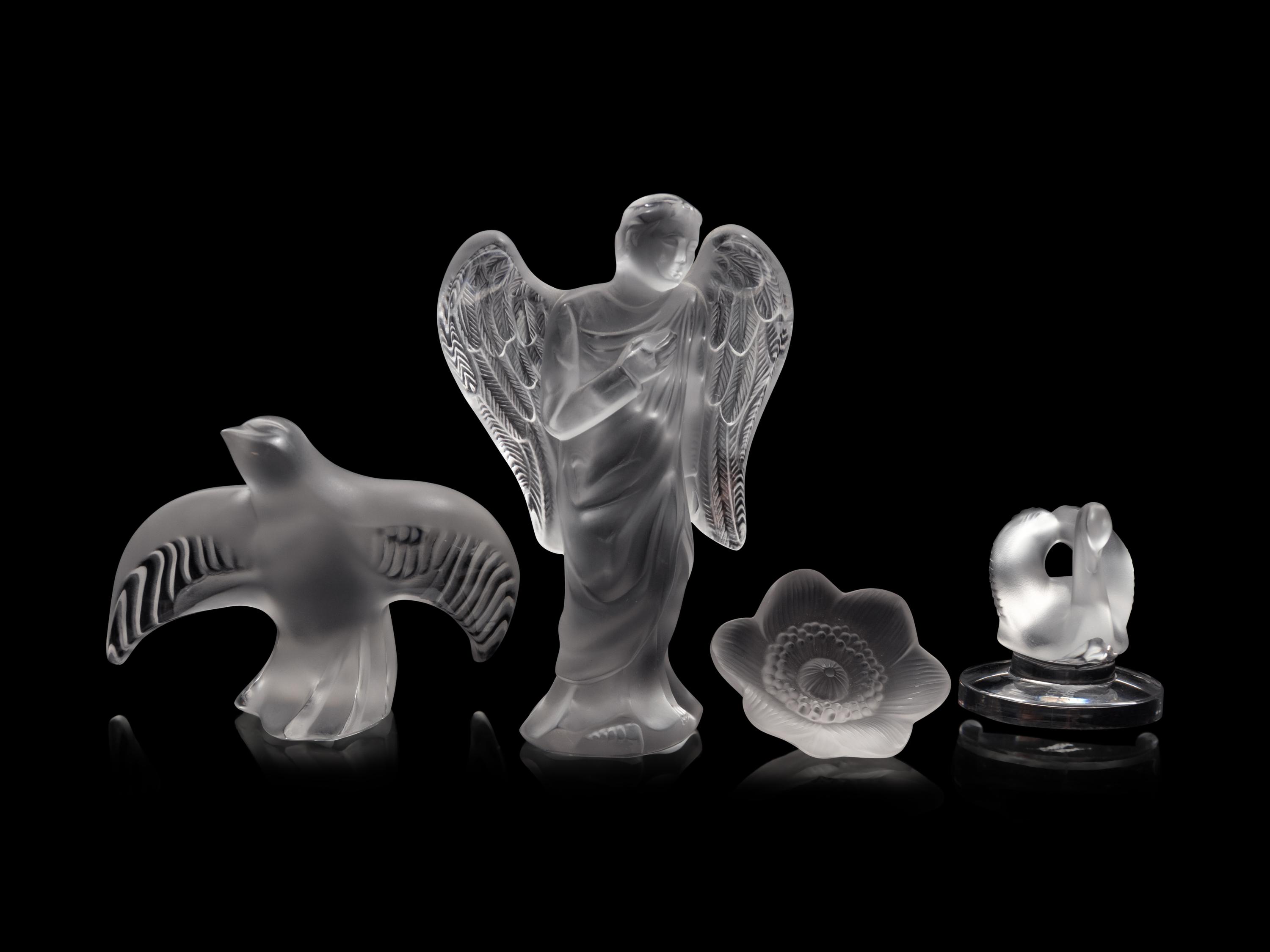 Four Lalique Molded and Frosted Glass Table Articles