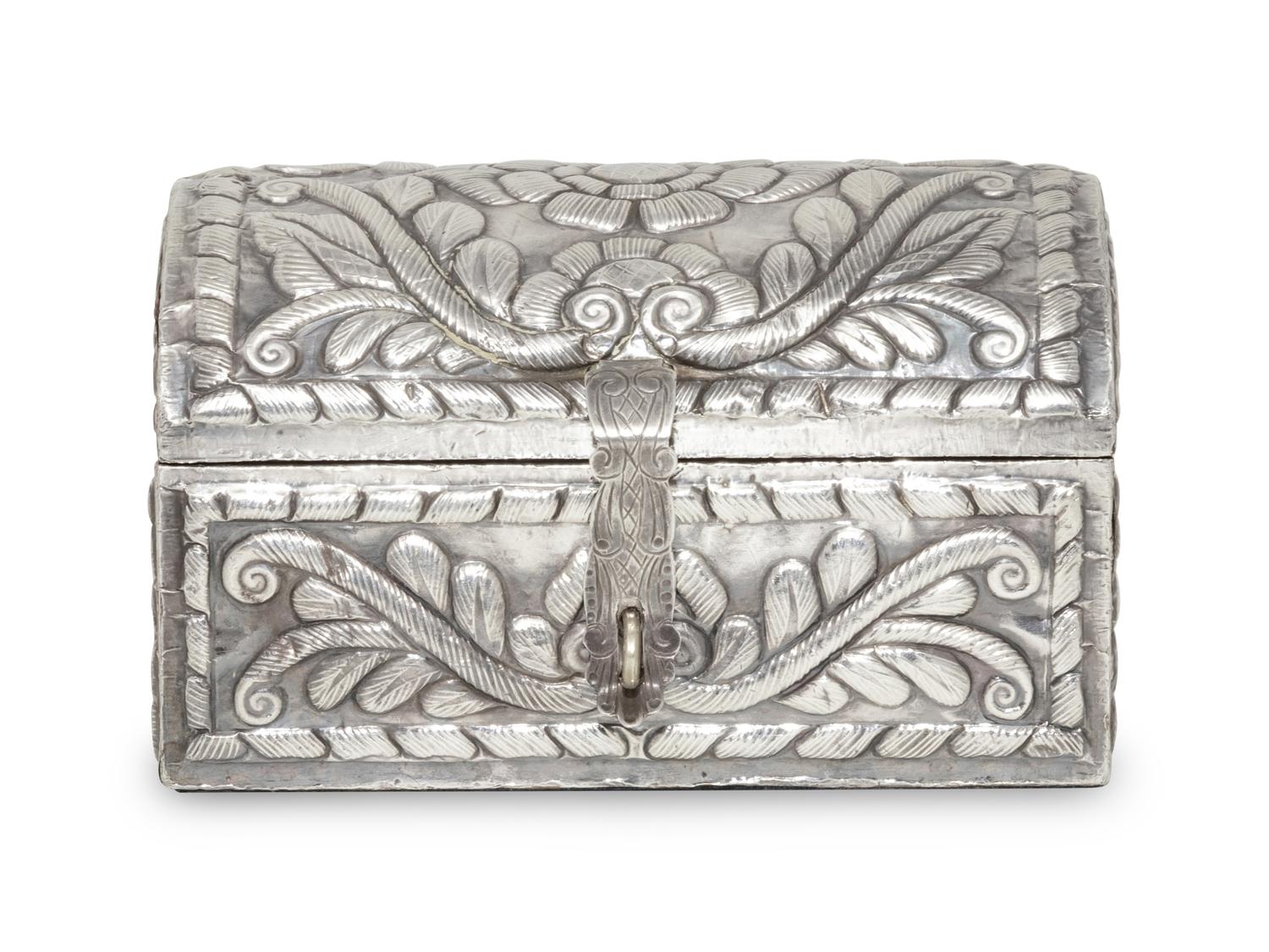 A South American Silver Clad Jewelry Casket
