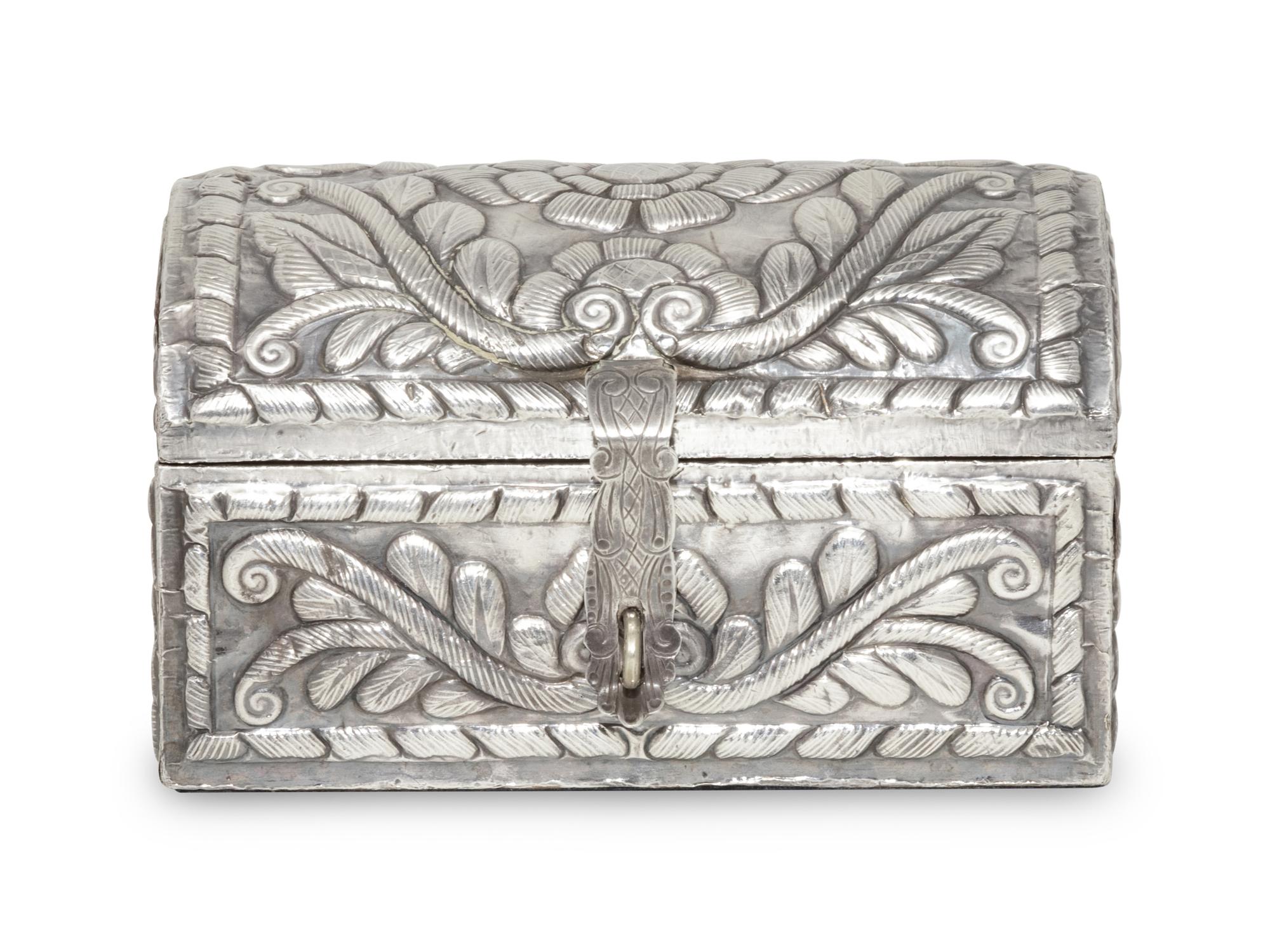 A South American Silver Clad Jewelry Casket