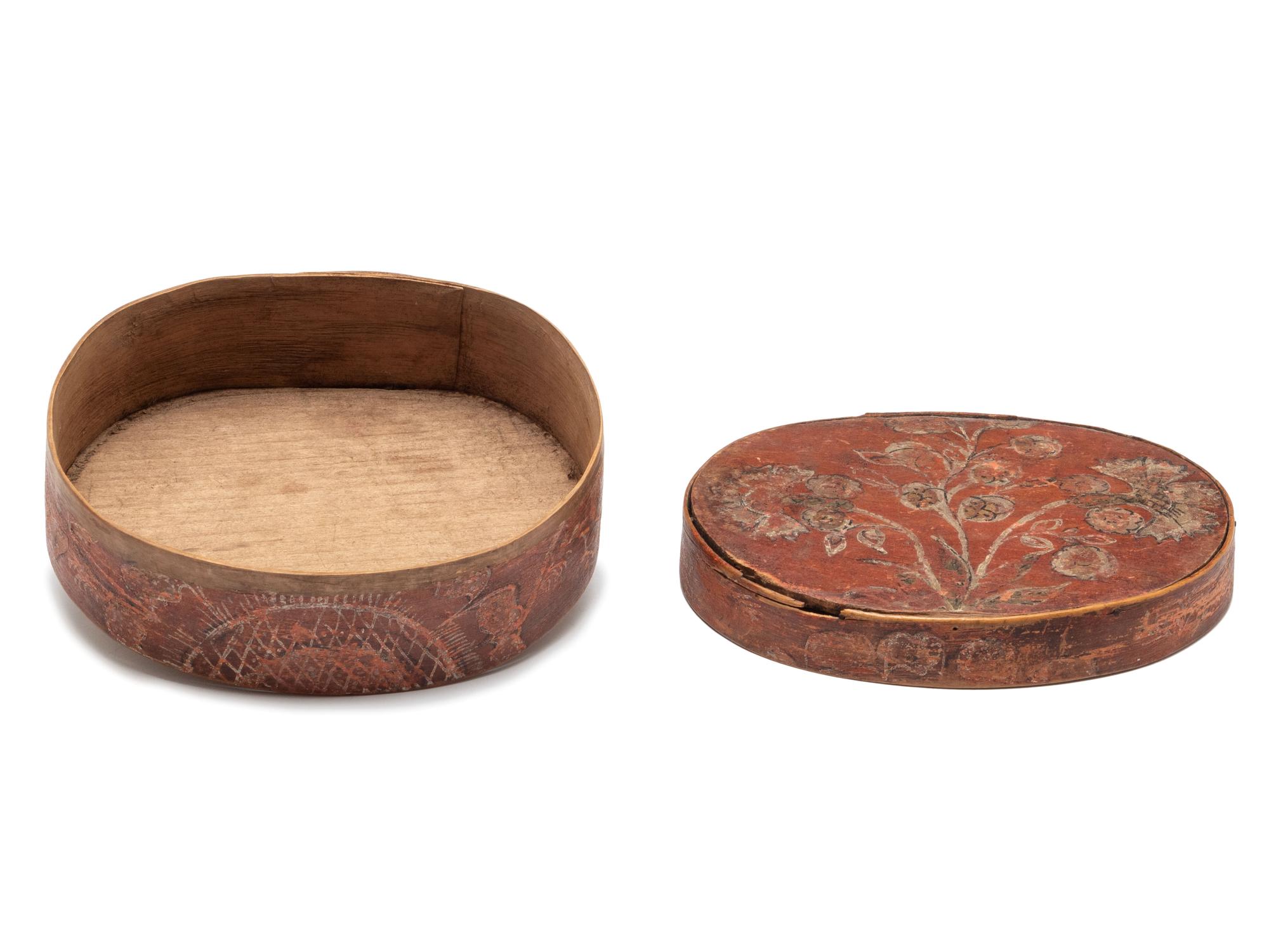A Red Painted Floral-Decorated Bentwood Box