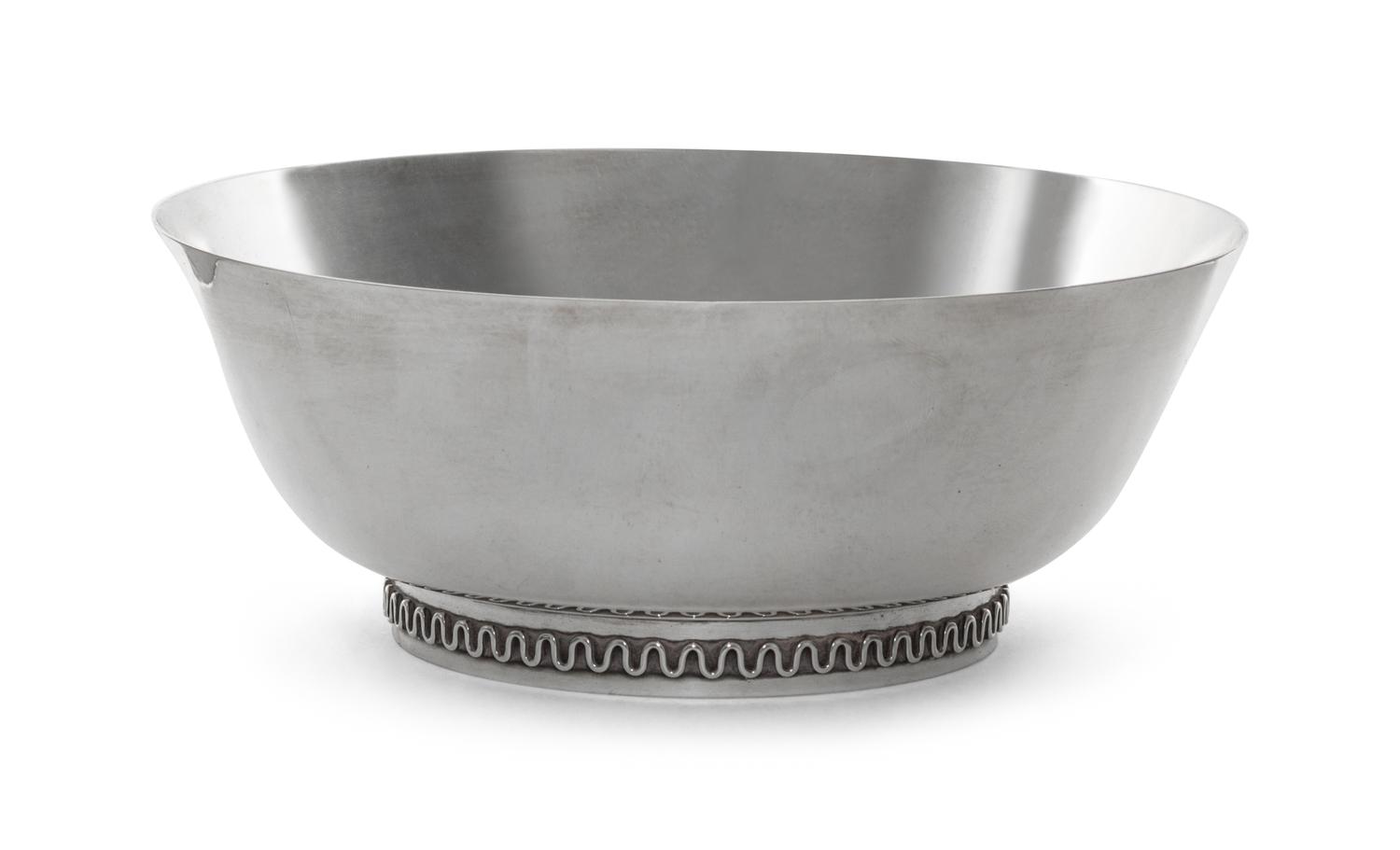 A Danish Silver Bowl, Sigvard Bernadotte for Georg Jensen, Copenhagen, with shallow tapered sides and a circular foot ring having an ap