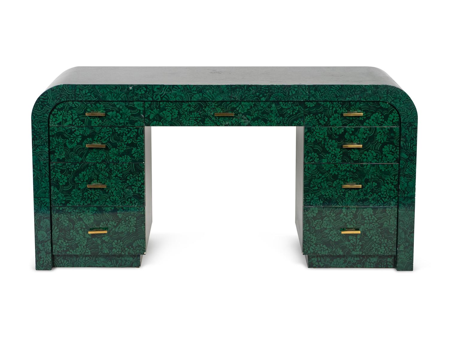 A Contemporary Green and Black Lacquer Pedestal Desk — 20TH CENTURY